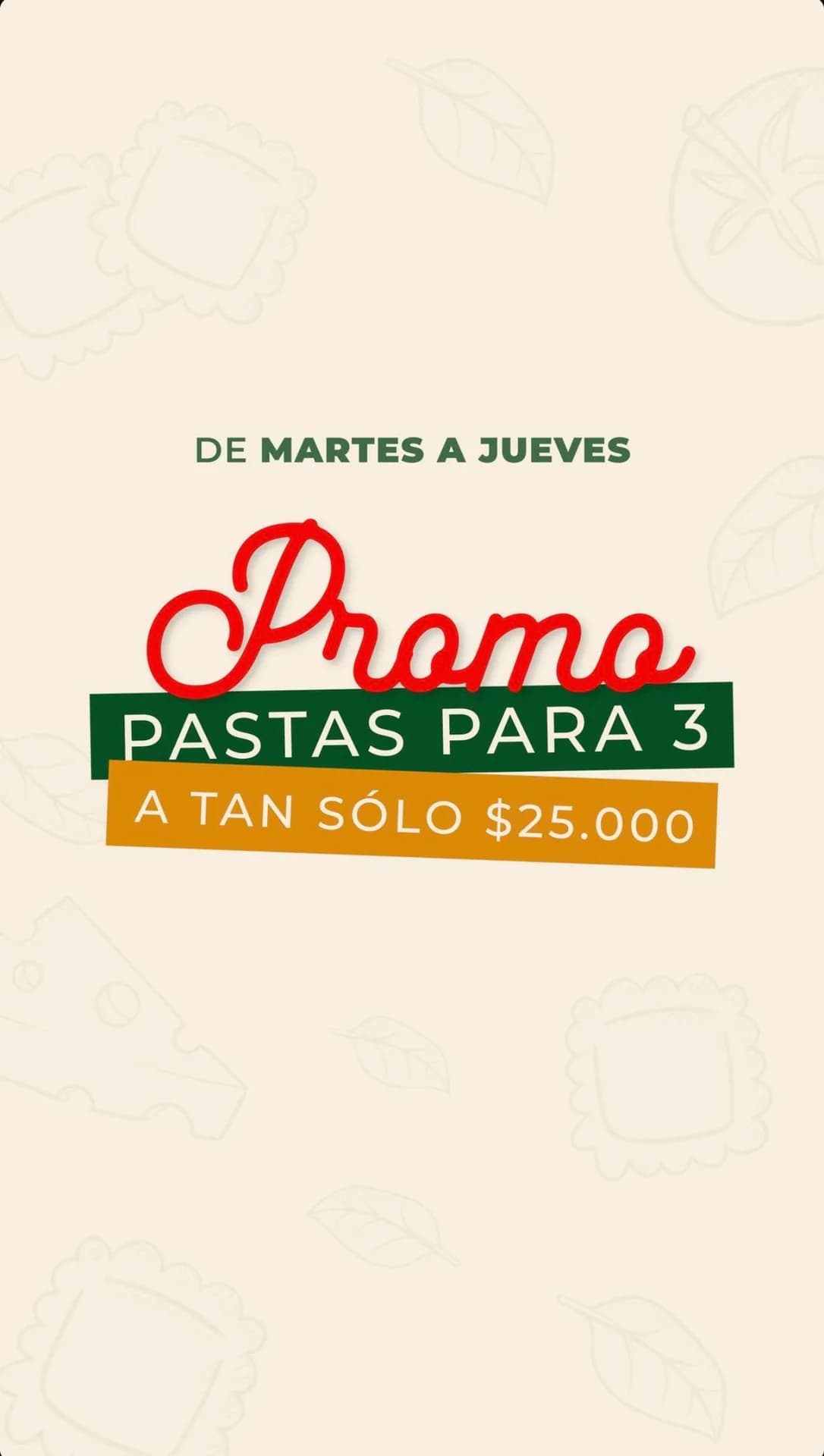 Pastas para tres a $25.000 de martes a jueves, imagen 1