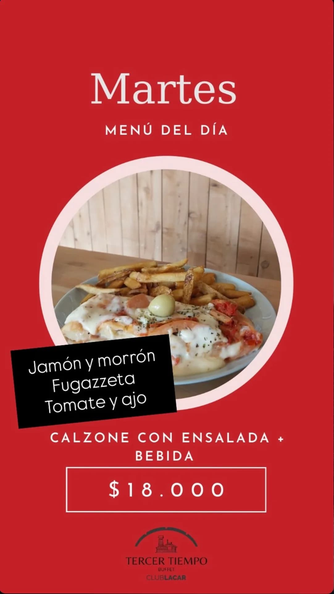Menú del día: calzone con ensalada y bebida por $18.000, imagen 1
