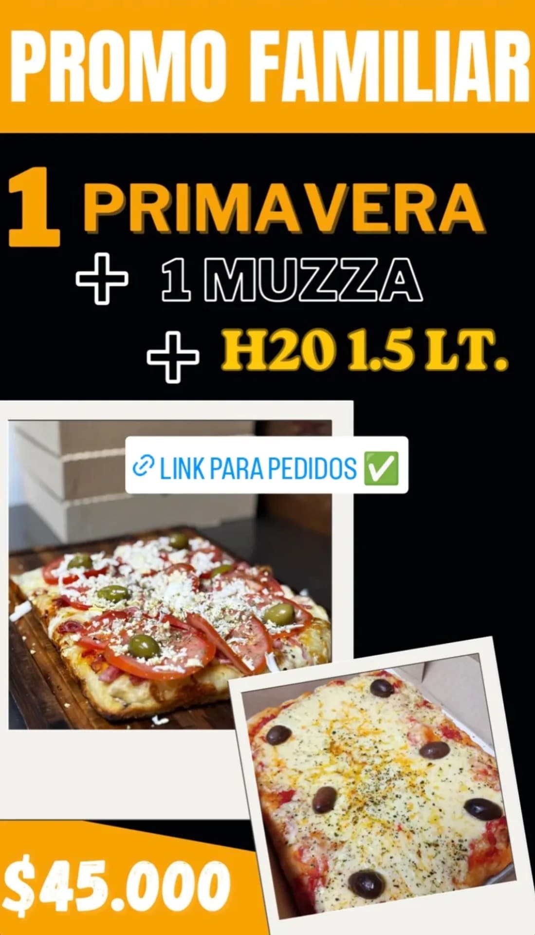 Promo familiar: 1 Primavera, 1 Muzza y H2O 1.5 LT., imagen 1