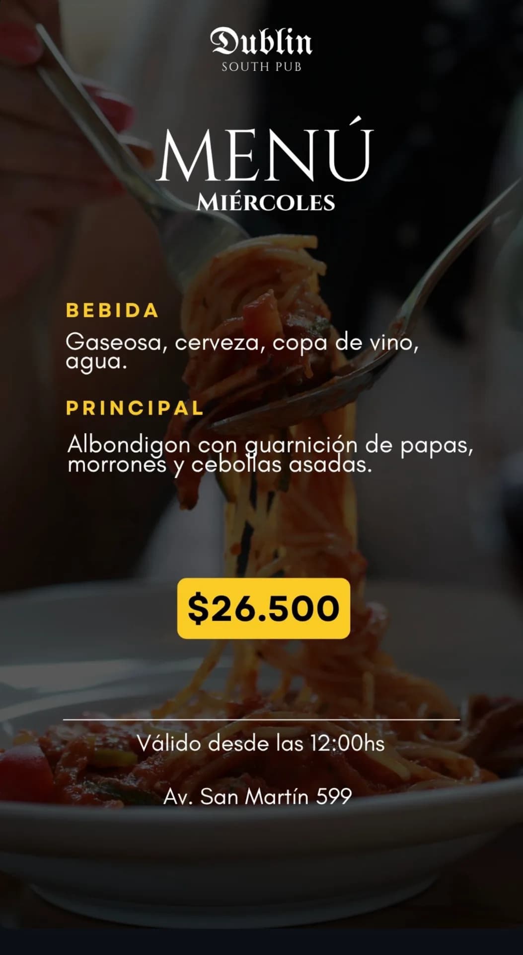 Menú de miércoles con albóndigón por $26.500, imagen 1