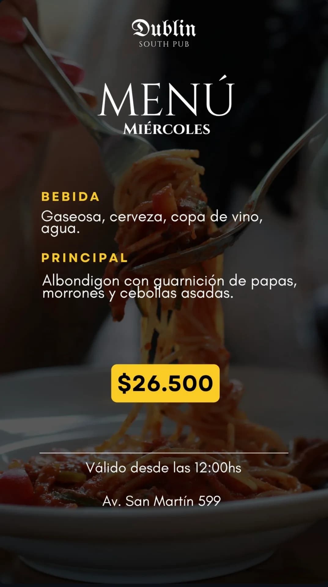 Menú de miércoles con albondigón por $26.500, imagen 1