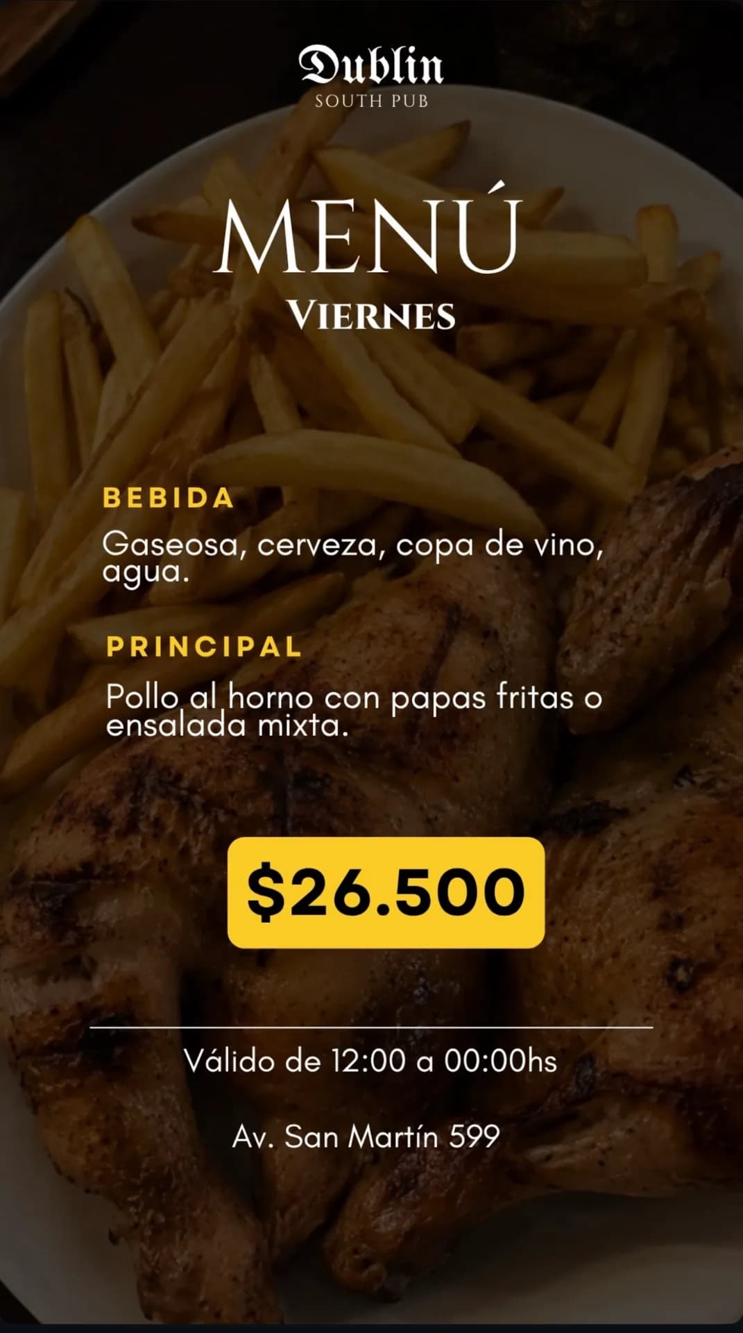 Menú de viernes con pollo al horno por $26.500, imagen 1