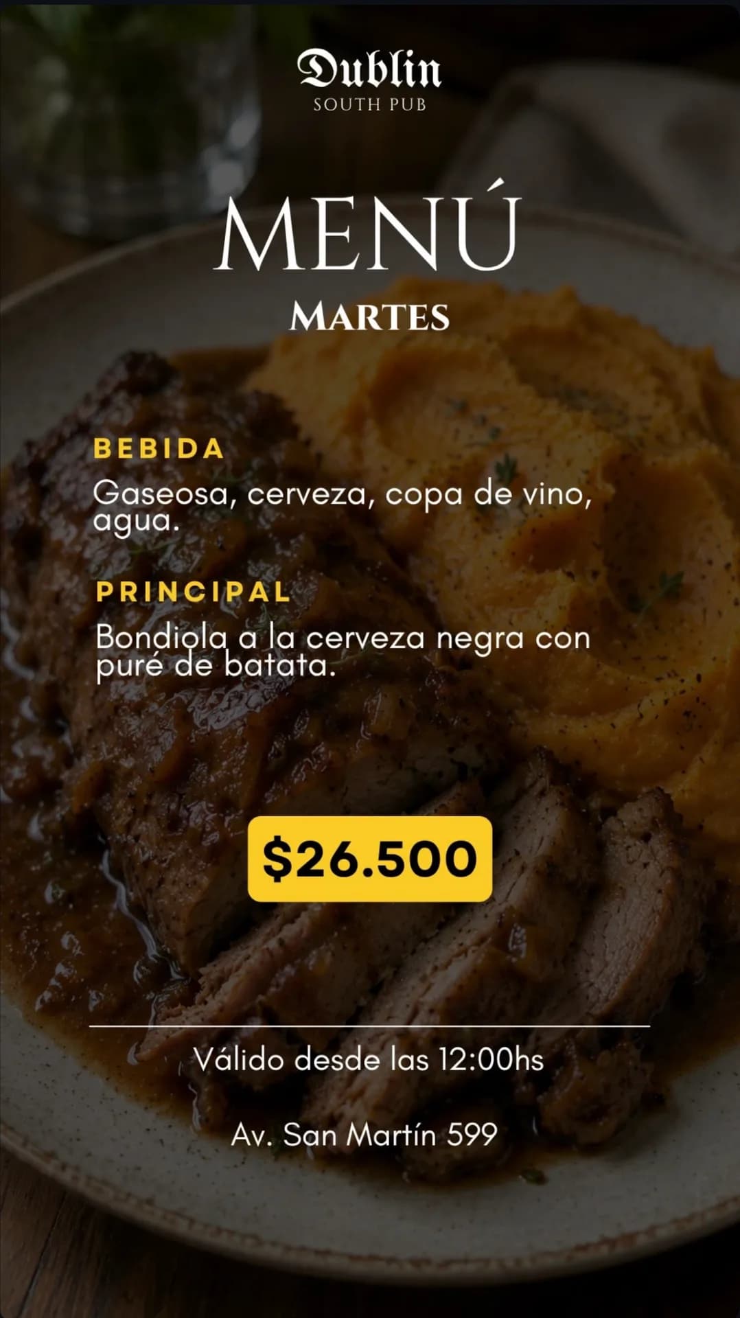 Menú del martes: bondiola a la cerveza negra con puré de batata, imagen 1