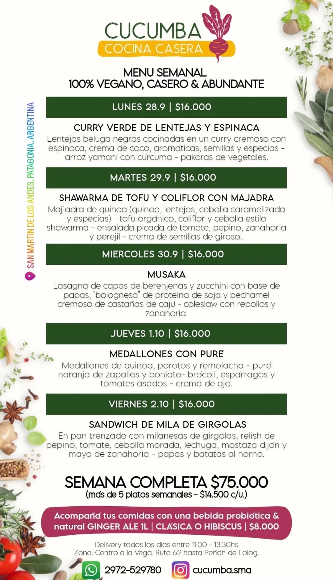 Cucumba presenta su menú semanal vegano, imagen 1