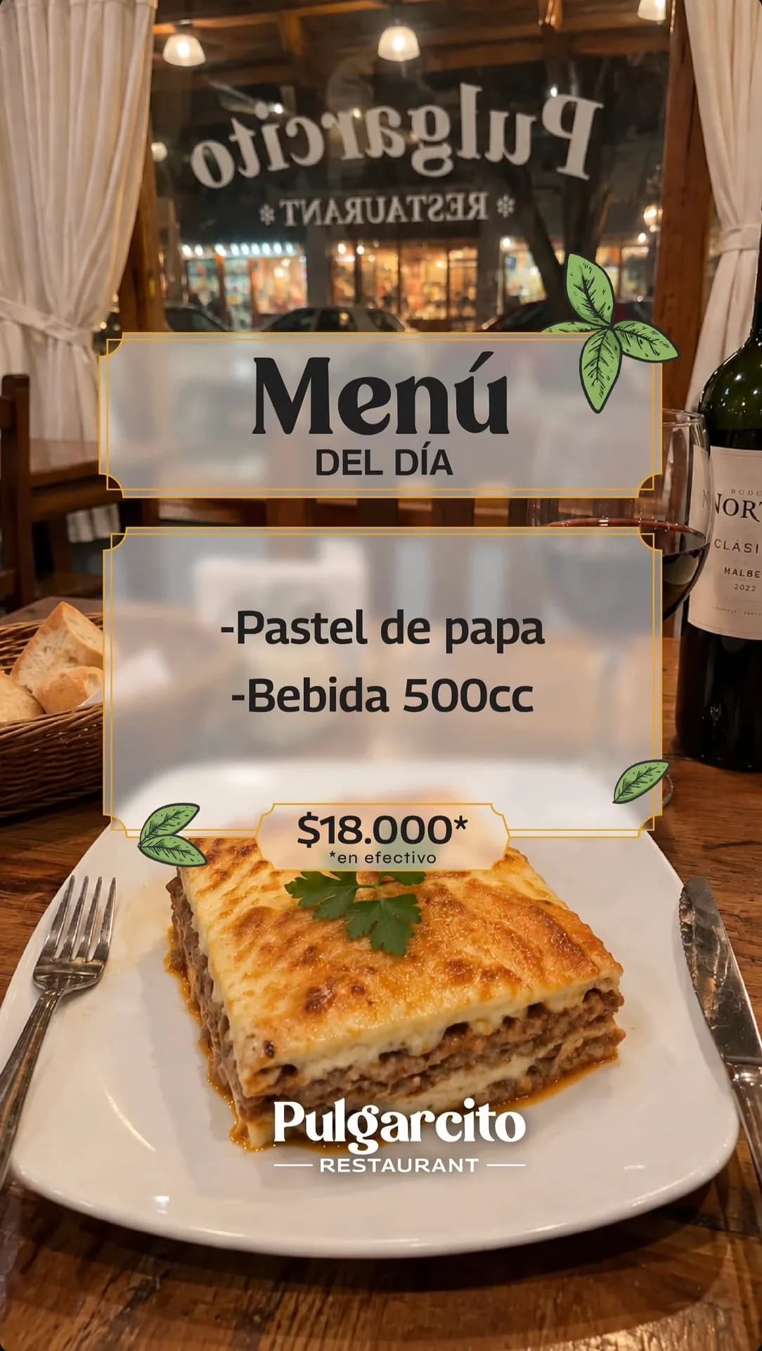 Menú del día: pastel de papa y bebida por $18.000, imagen 1
