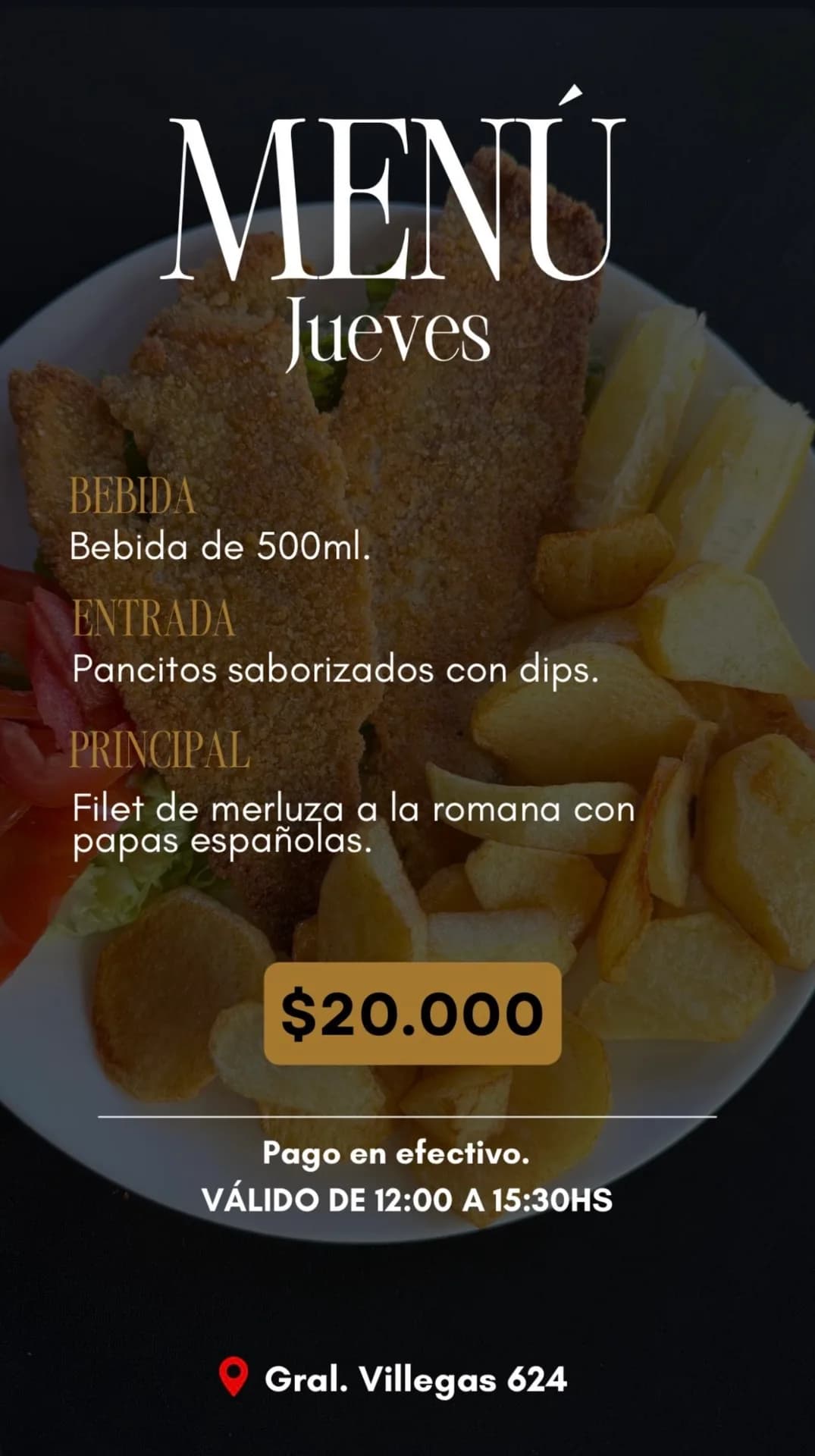 Menú de jueves con filet de merluza por $20.000, imagen 1