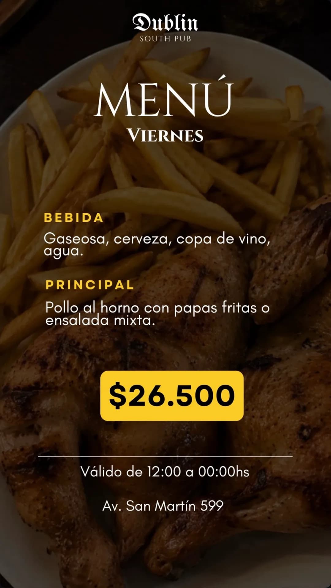 Menú de viernes en Dublin South Pub por $26.500, imagen 1