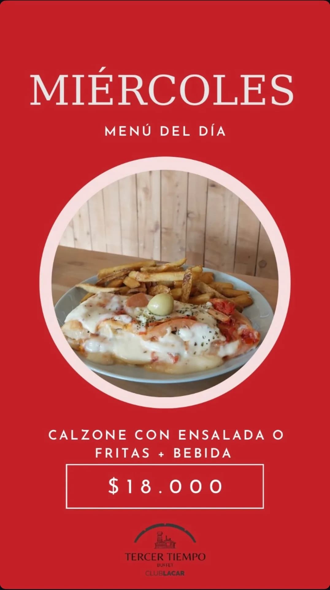Menú del día: calzone, ensalada o fritas y bebida por $18.000, imagen 1