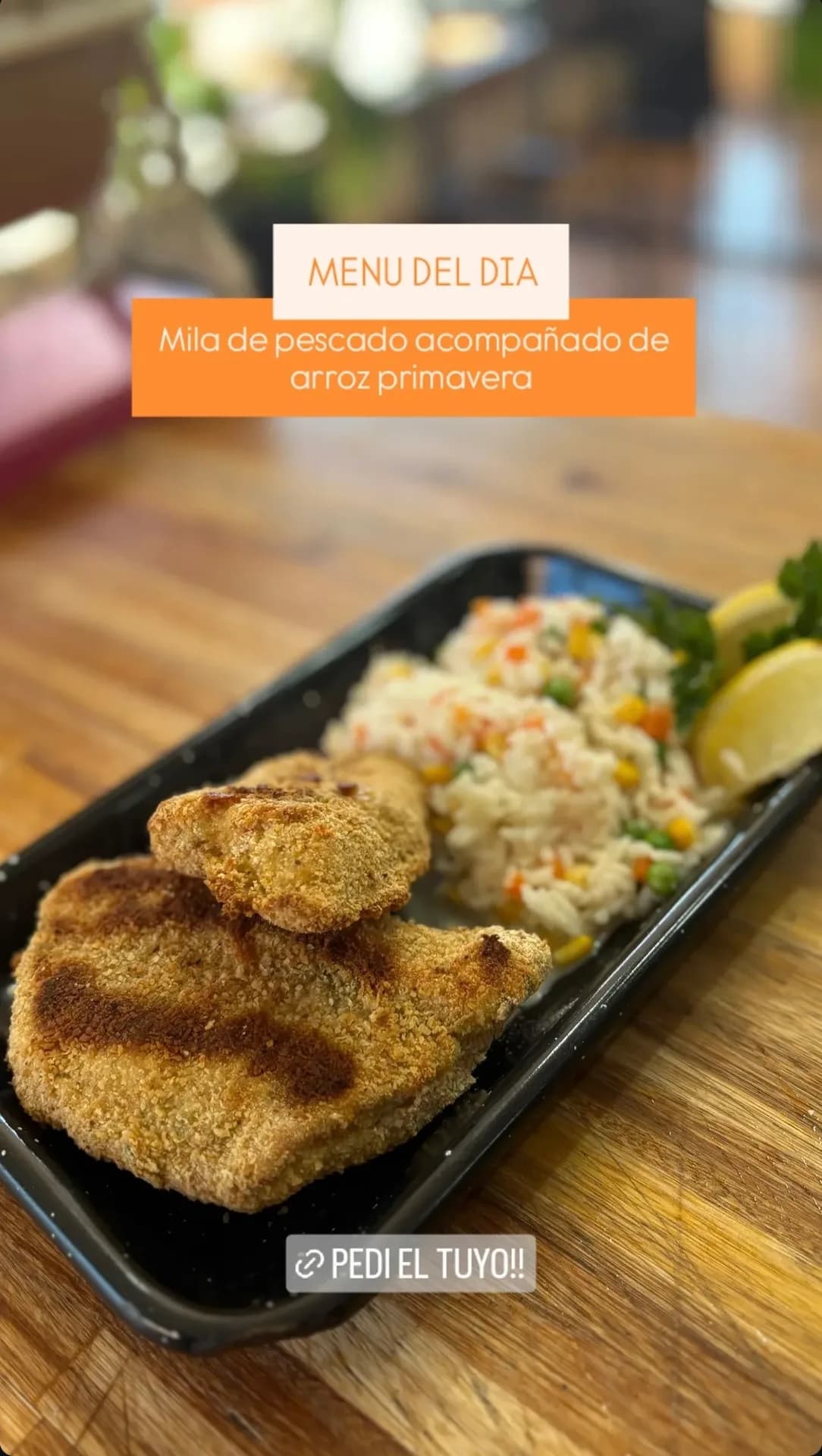 Milanesa de pescado con arroz primavera en Bendita comida, imagen 1