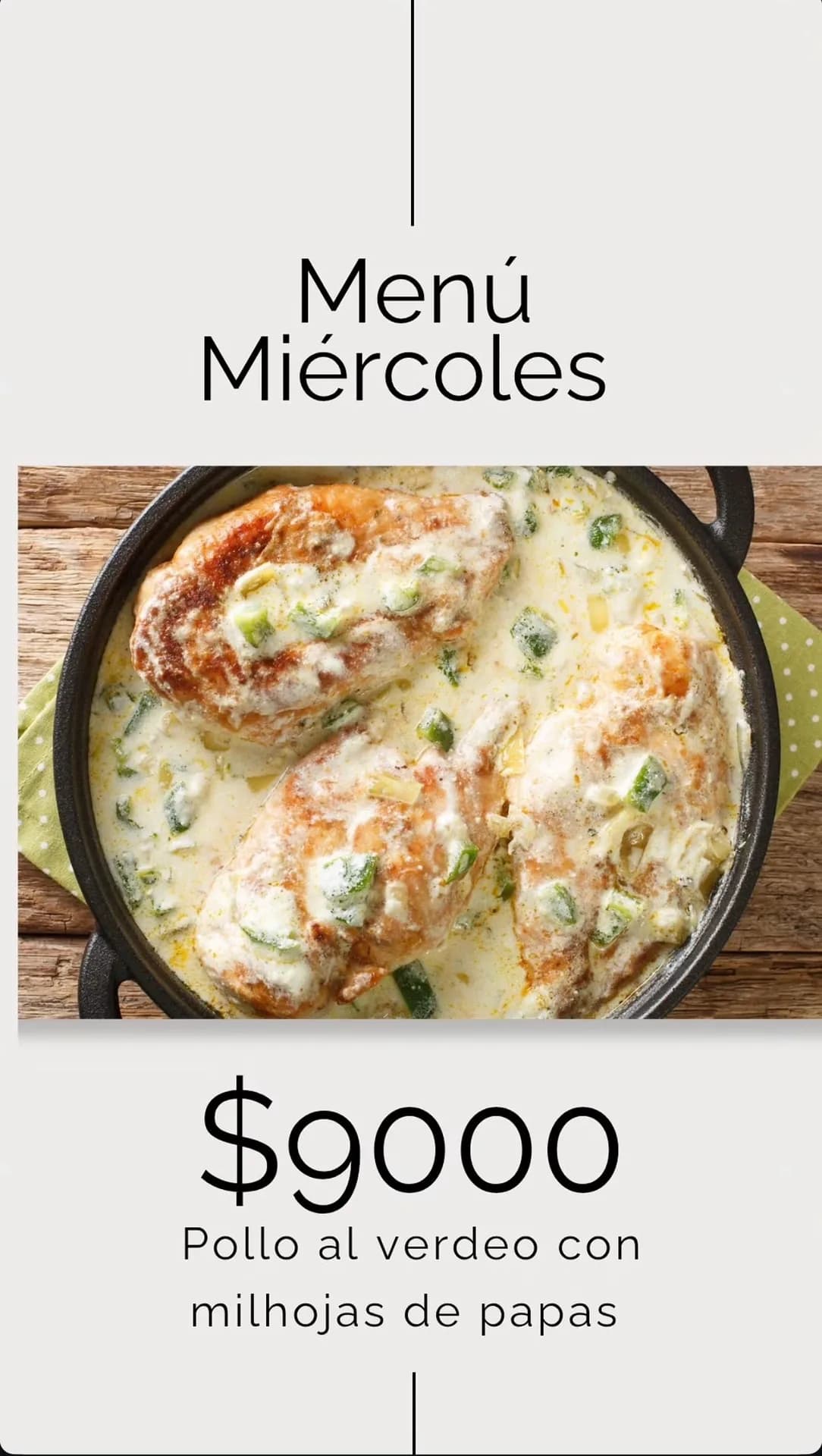 Pollo al verdeo con milhojas de papas por $9000, imagen 1