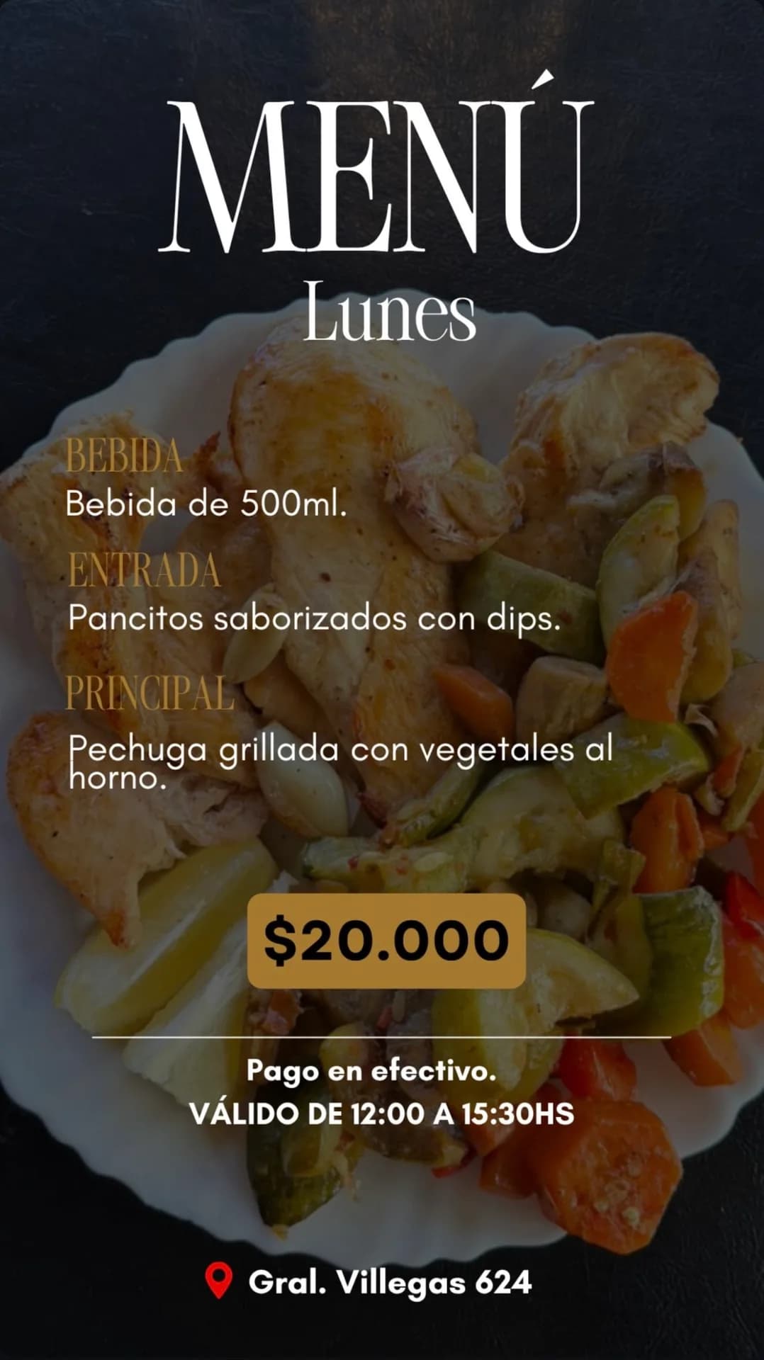 Menú del lunes con bebida y pechuga grillada por $20.000, imagen 1