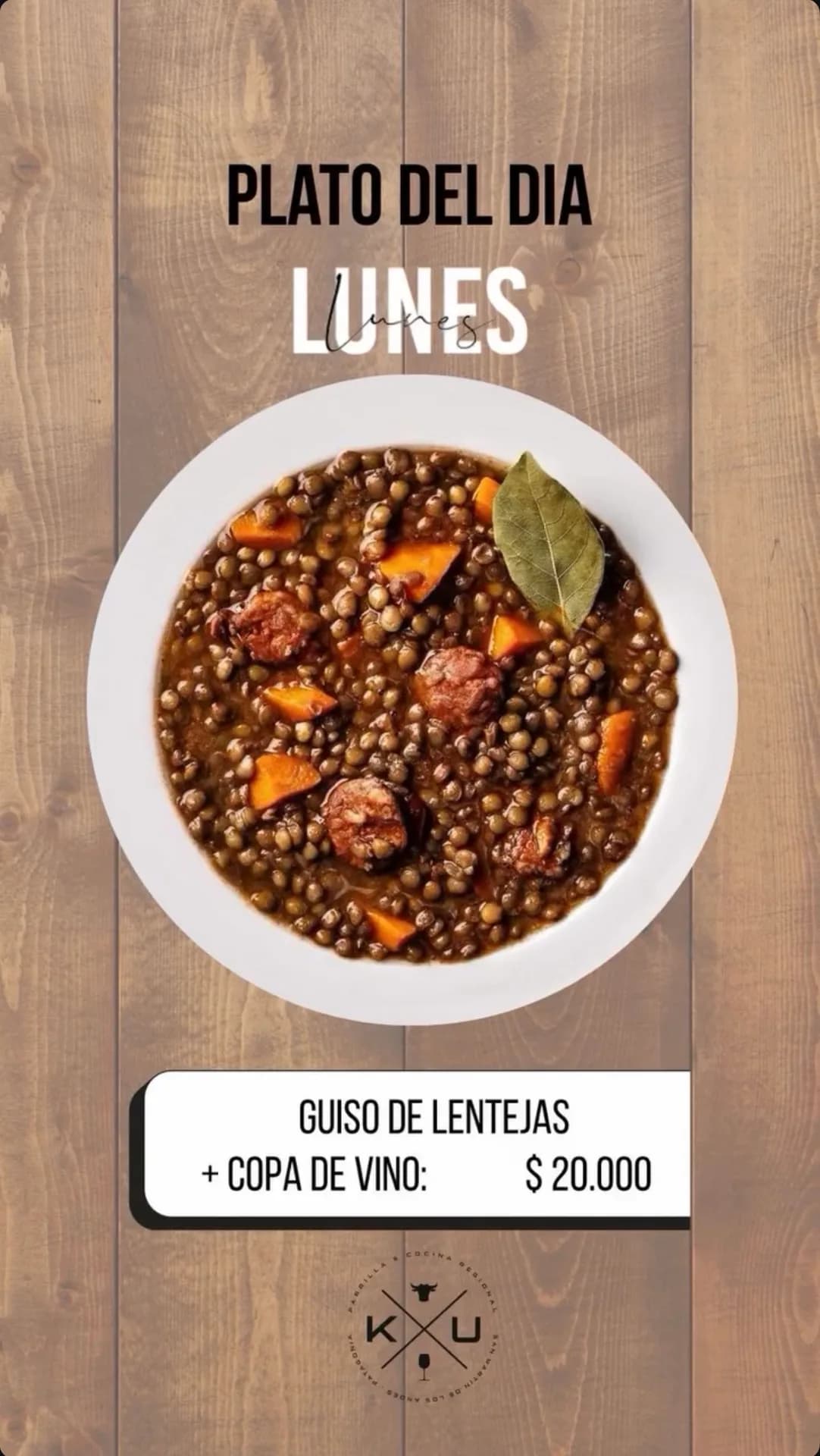 Guiso de lentejas con copa de vino por $20.000, imagen 1