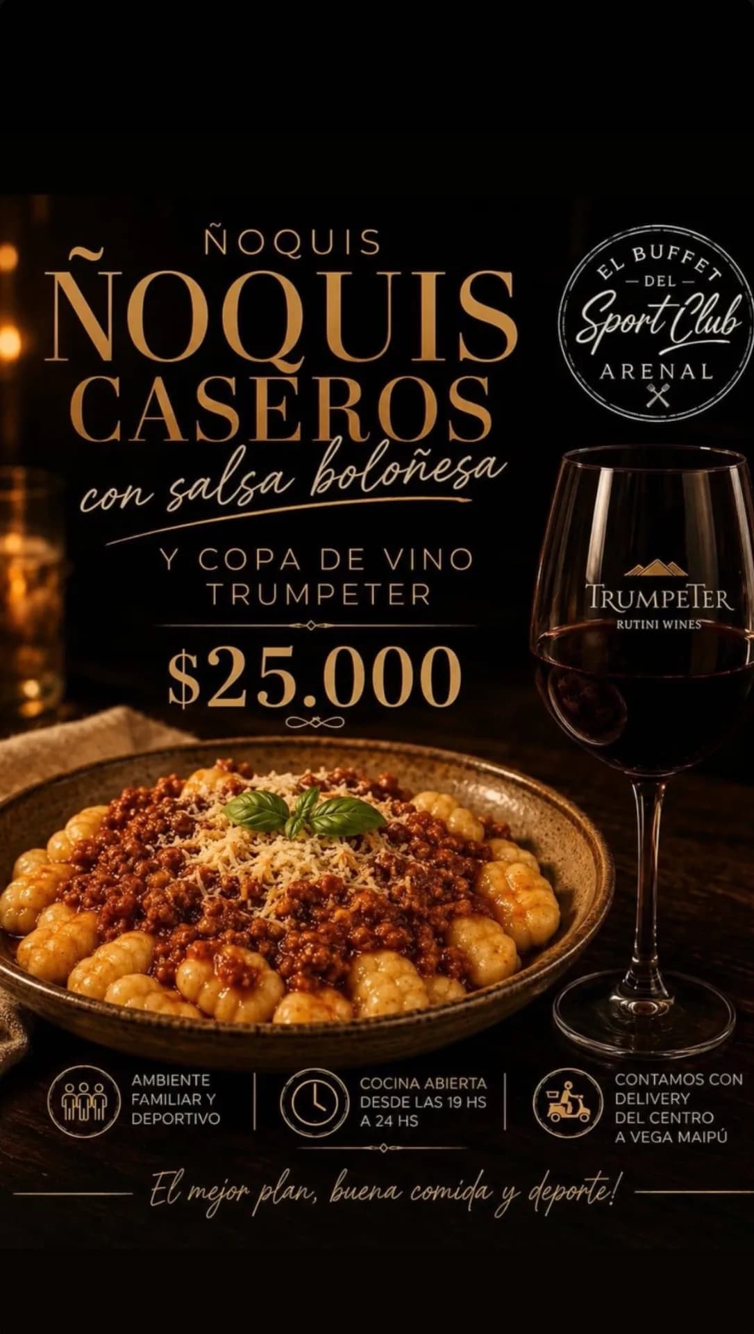 Ñoquis caseros con copa de vino por $25.000, imagen 1