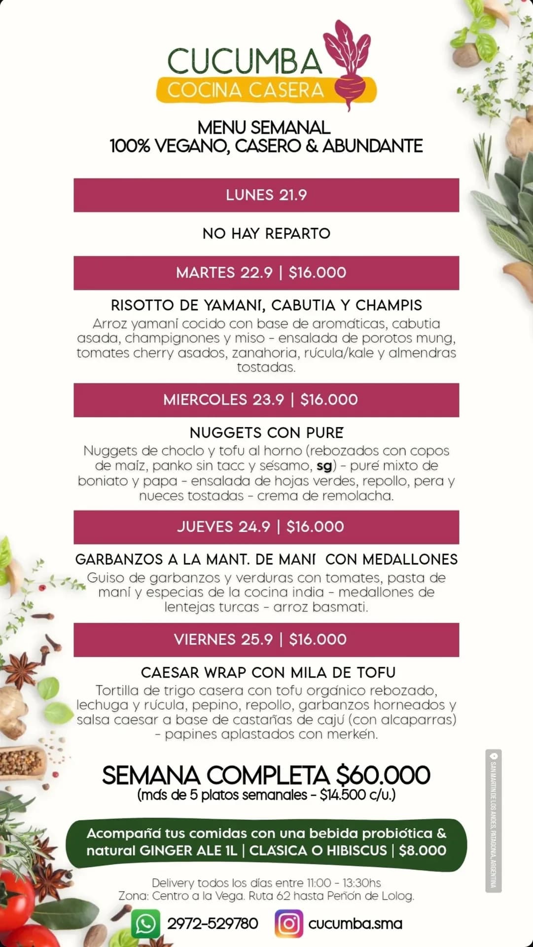 Menú semanal vegano de Cucumba: platos a $16.000, imagen 1