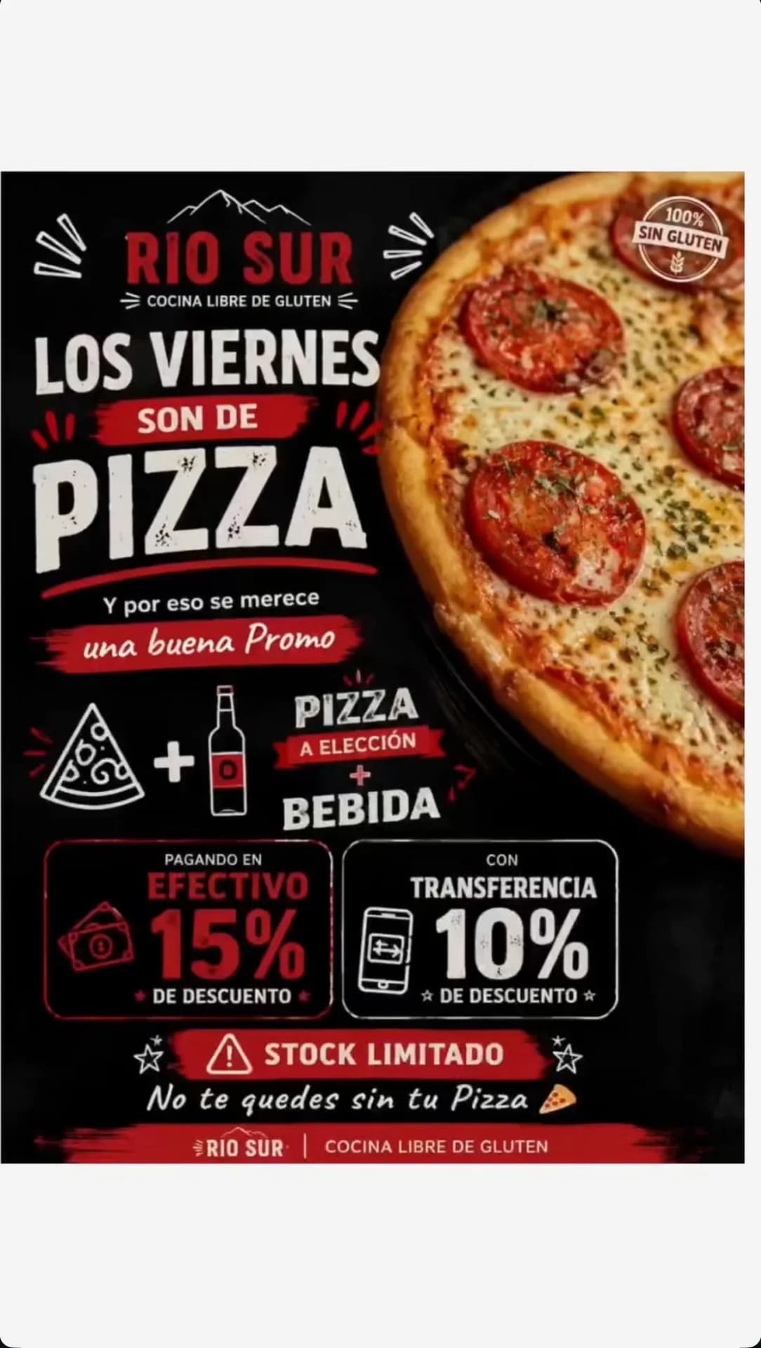 Pizza sin gluten con bebida y descuentos los viernes, imagen 1
