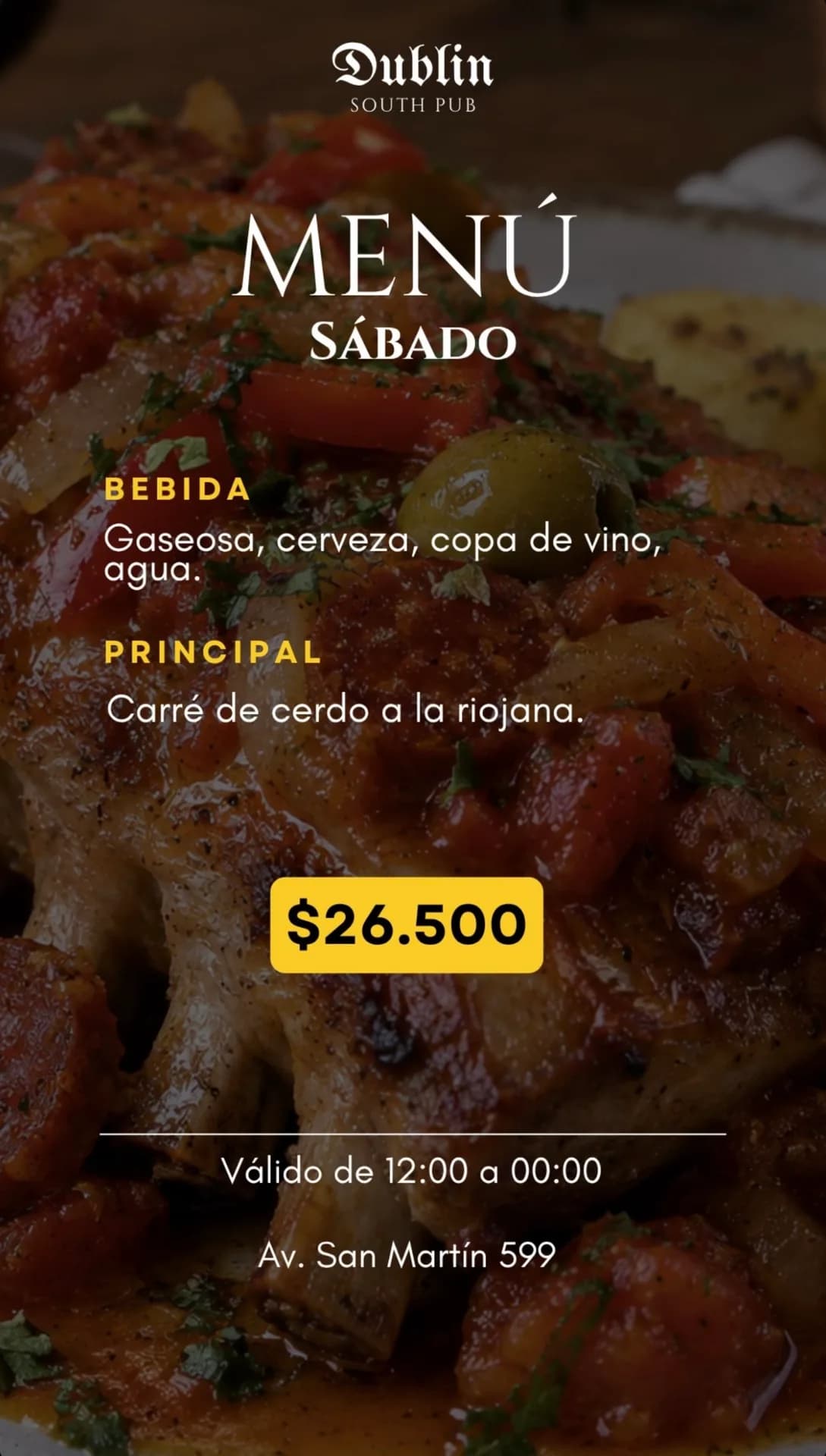 Menú del sábado con carré de cerdo a la riojana, imagen 1