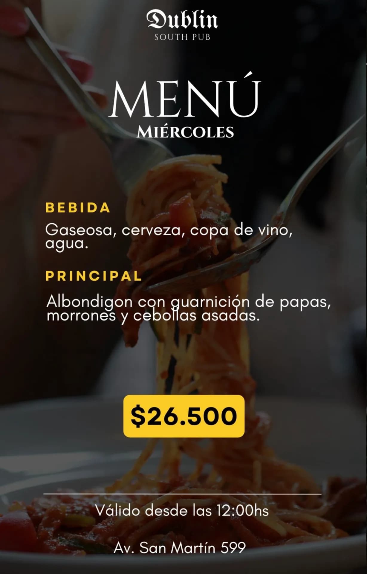 Menú de miércoles con albondigón por $26.500, imagen 1