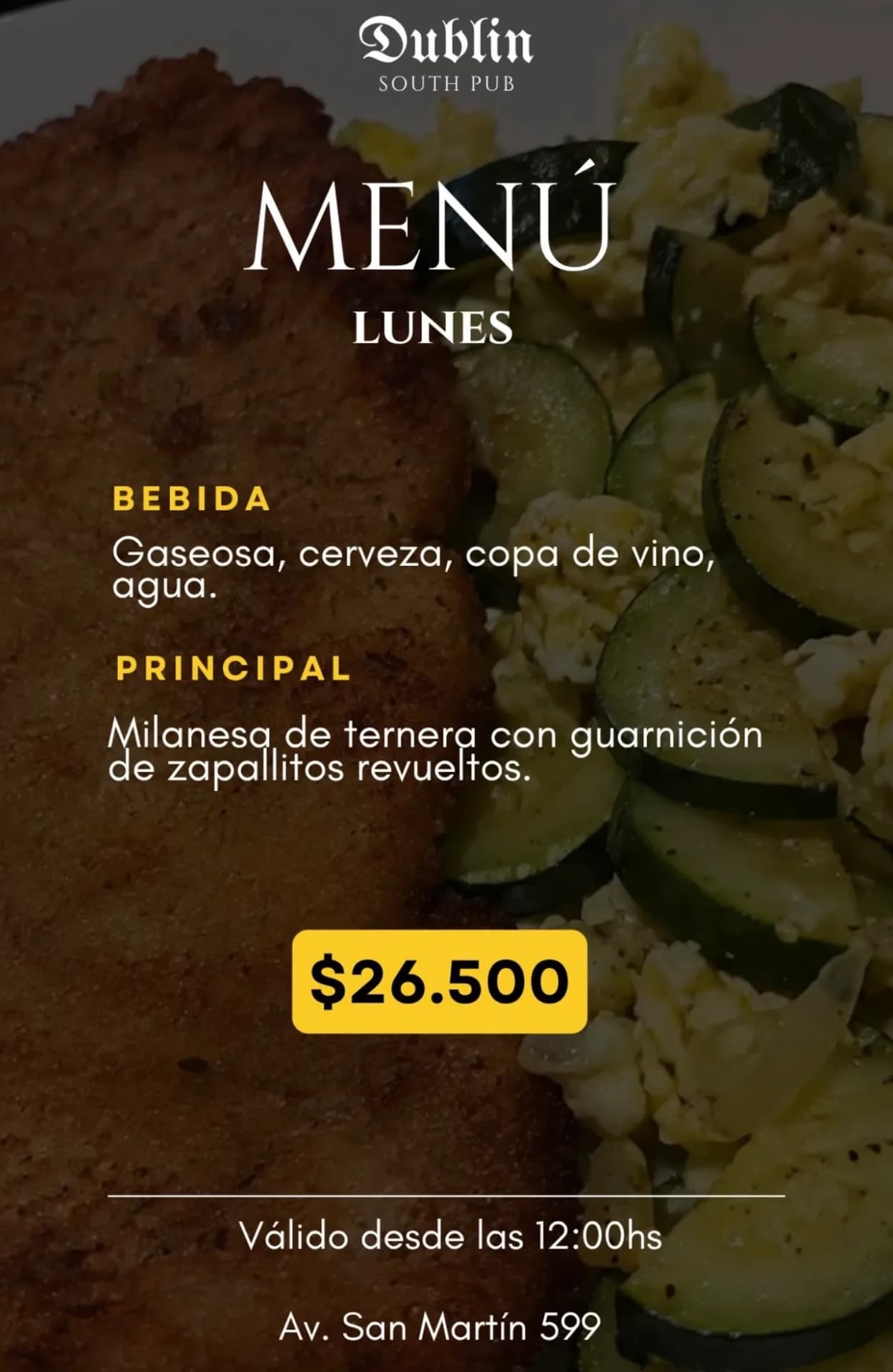 Menú de lunes con milanesa por $26.500, imagen 1
