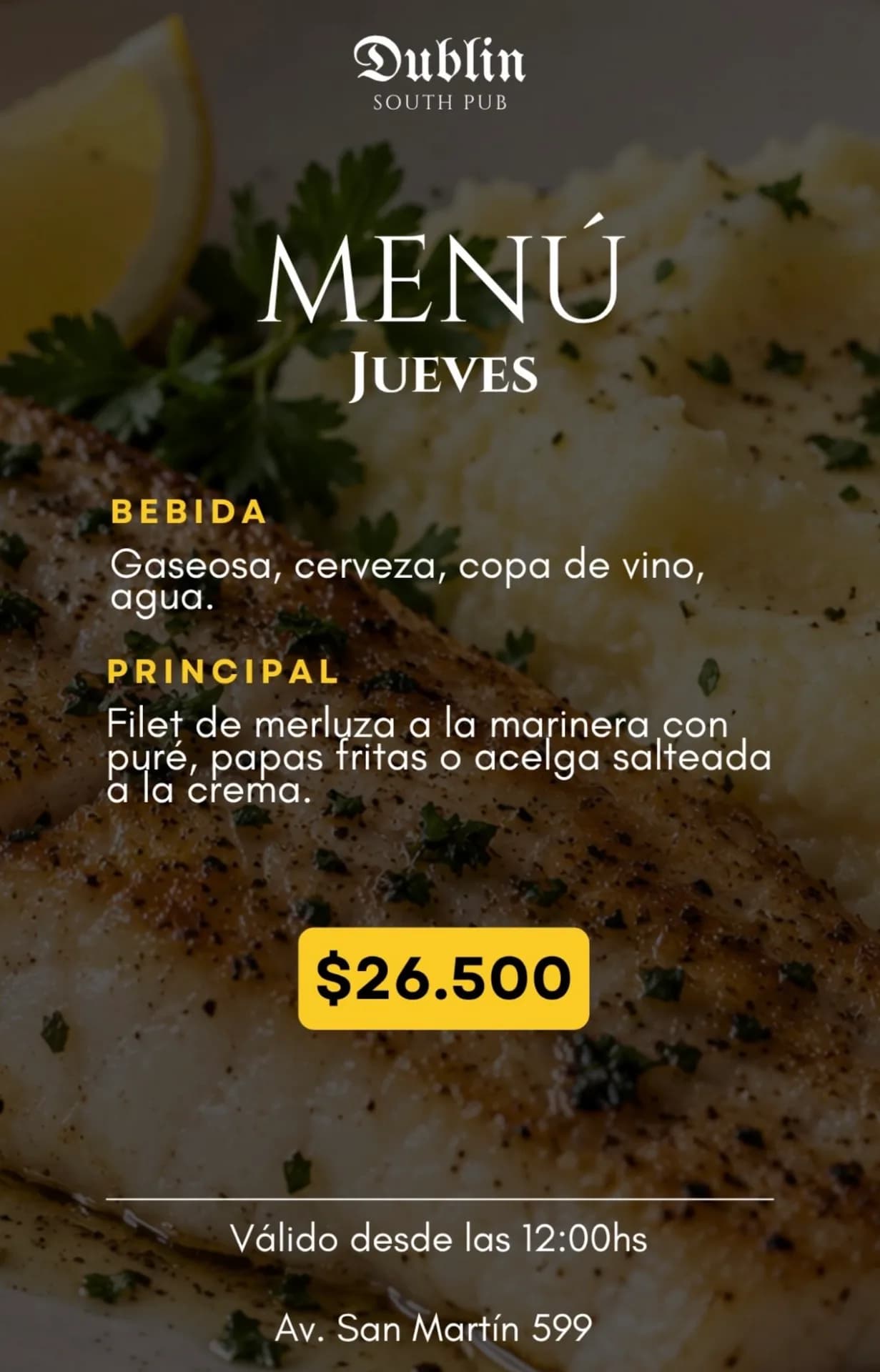 Menú de jueves con filet de merluza a la marinera, imagen 1