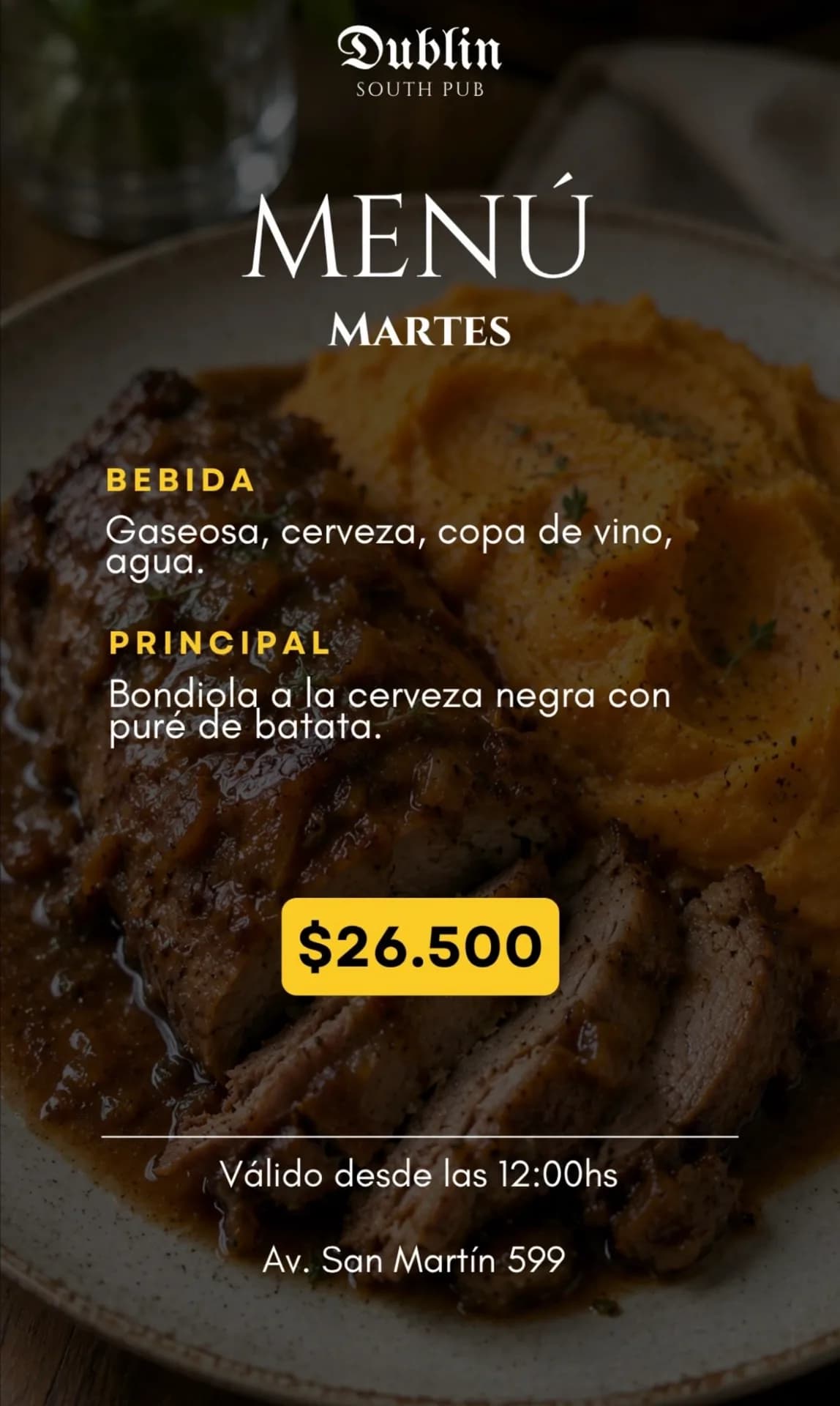 Menú del martes: bondiola a la cerveza negra por $26.500, imagen 1