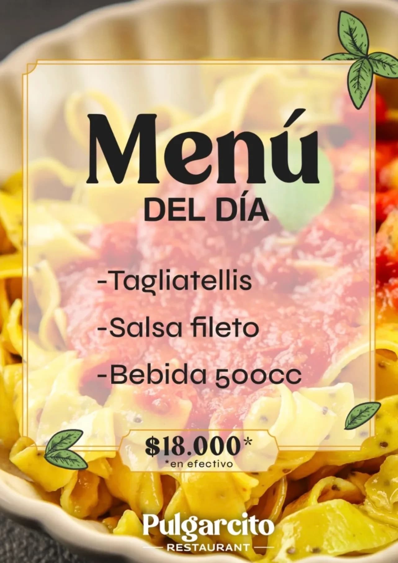 Menú del día: tagliatellis, salsa fileto y bebida, imagen 1
