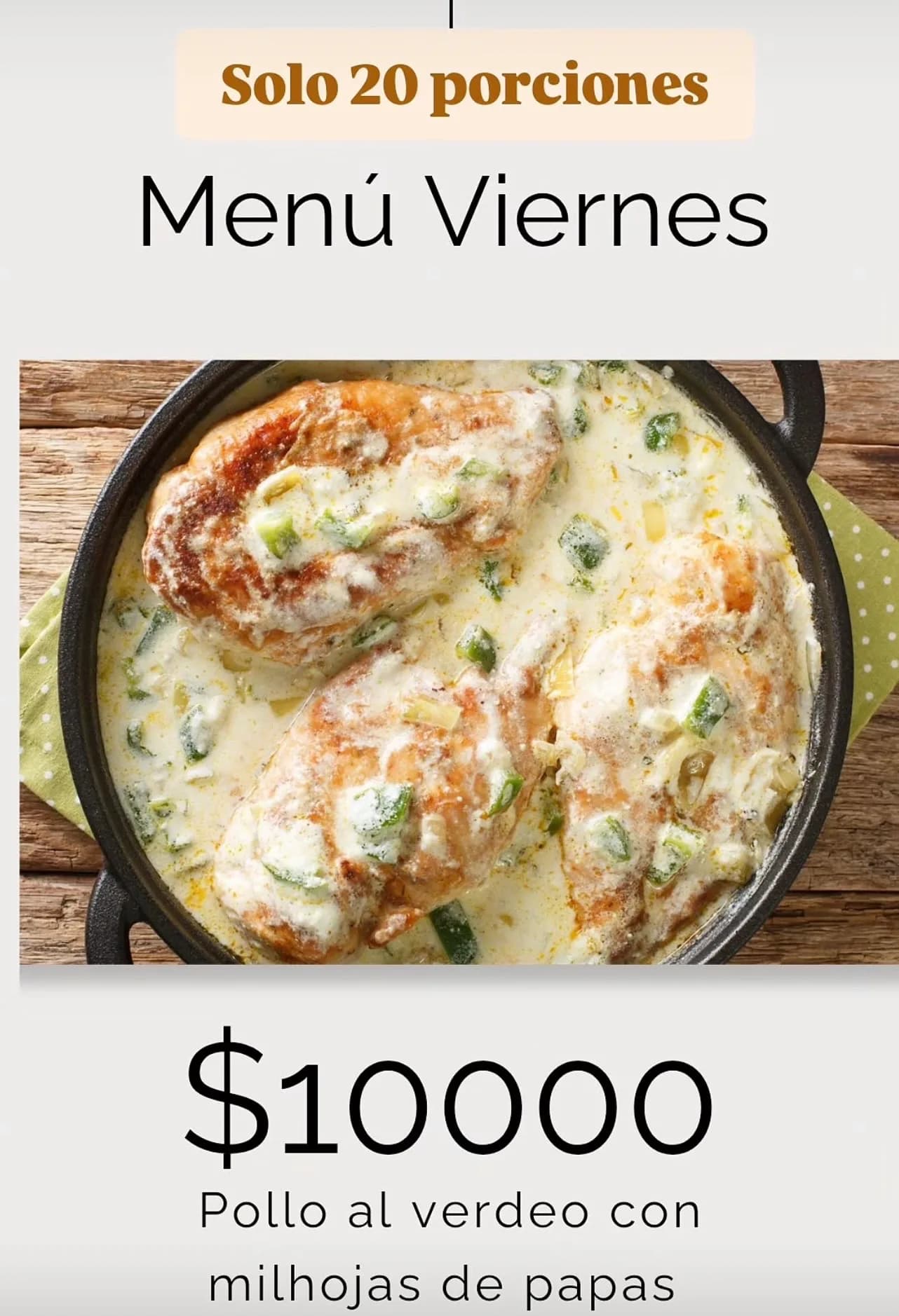 Menú del viernes: pollo al verdeo con milhojas de papas, imagen 1