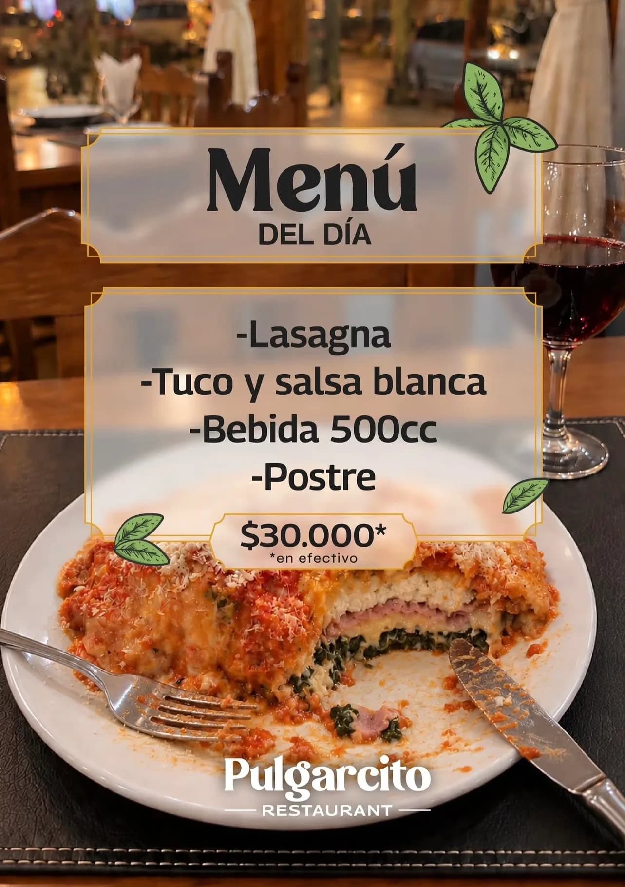 Menú del día de Pulgarcito por $30.000 en efectivo, imagen 1