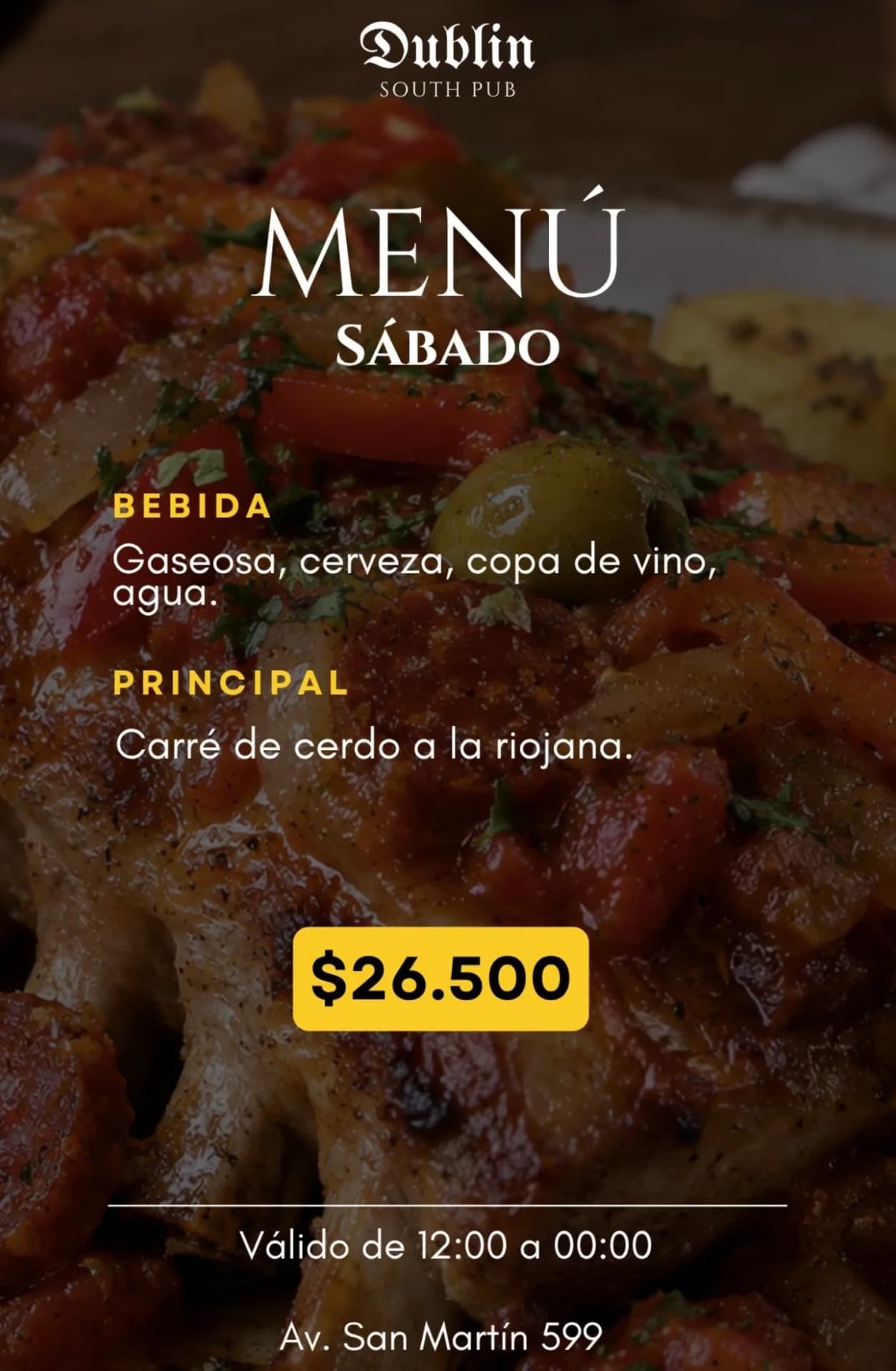 Menú de sábado con carré de cerdo a la riojana, imagen 1