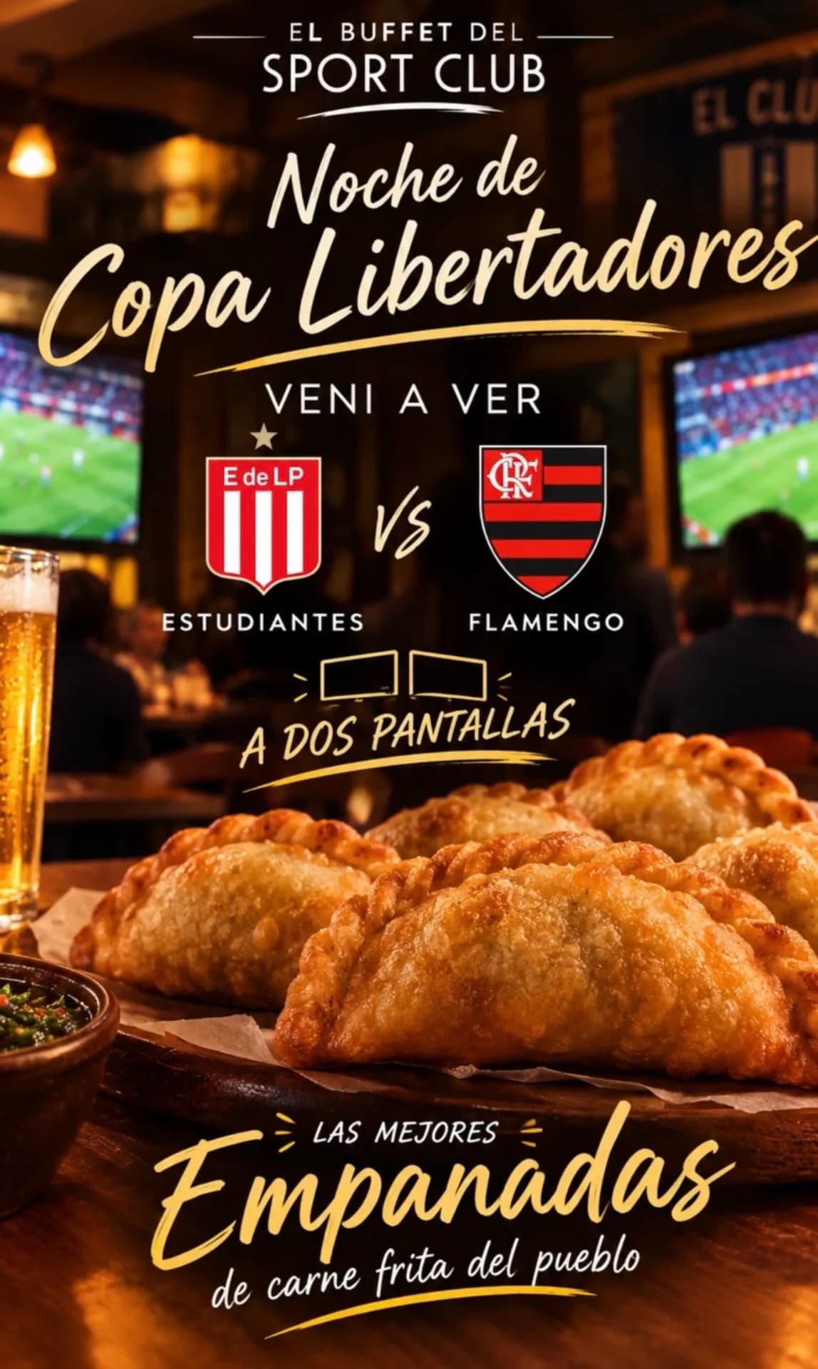 Estudiantes y Flamengo se proyectan en dos pantallas, imagen 1