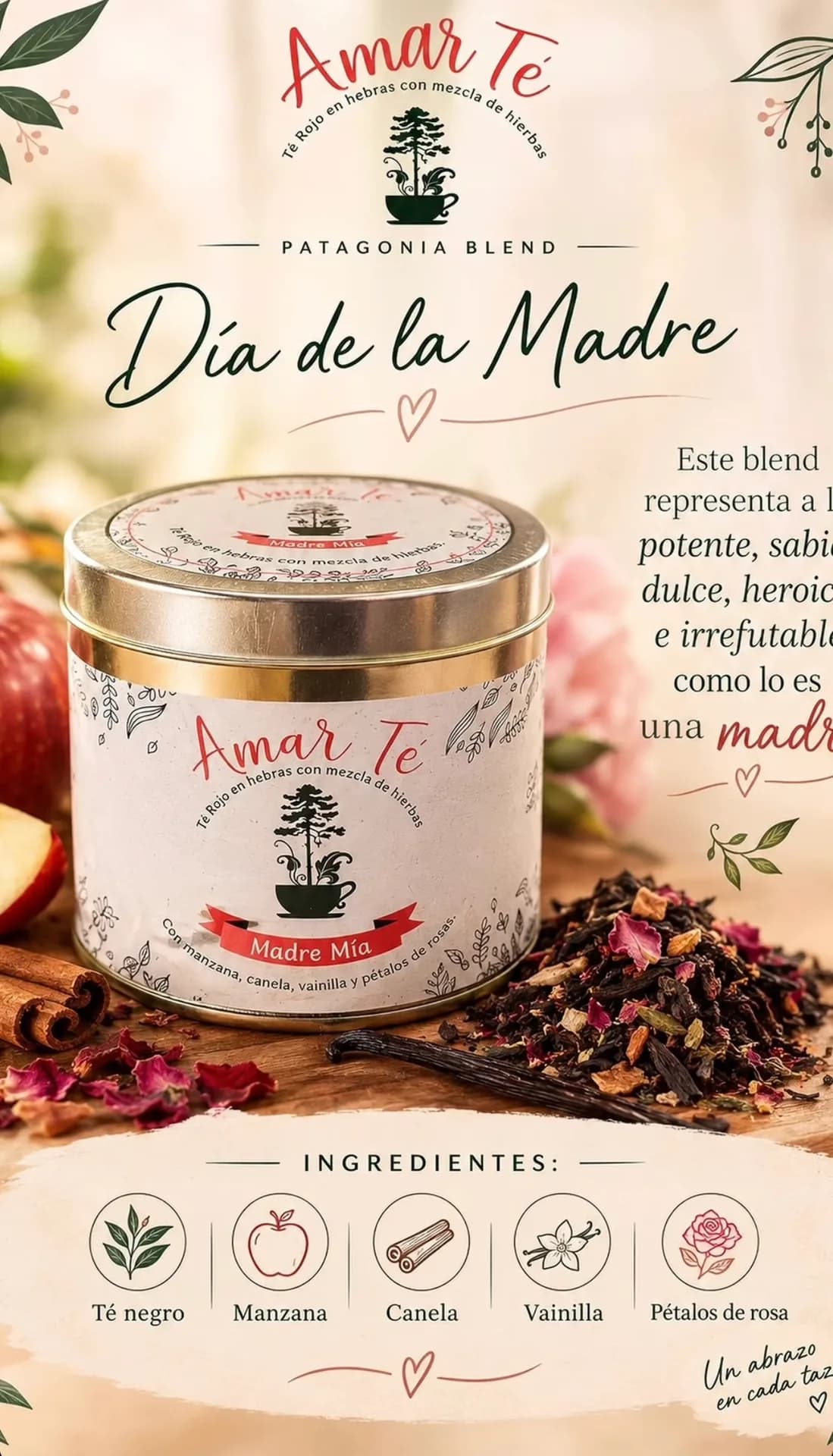 Madre Mía, blend de té negro con manzana y pétalos de rosa