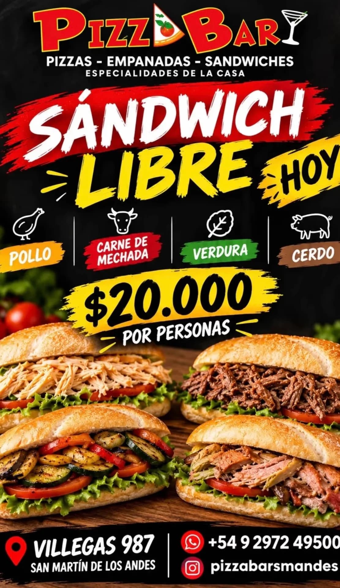 Sándwich libre por $20.000 en Pizza Bar, imagen 1