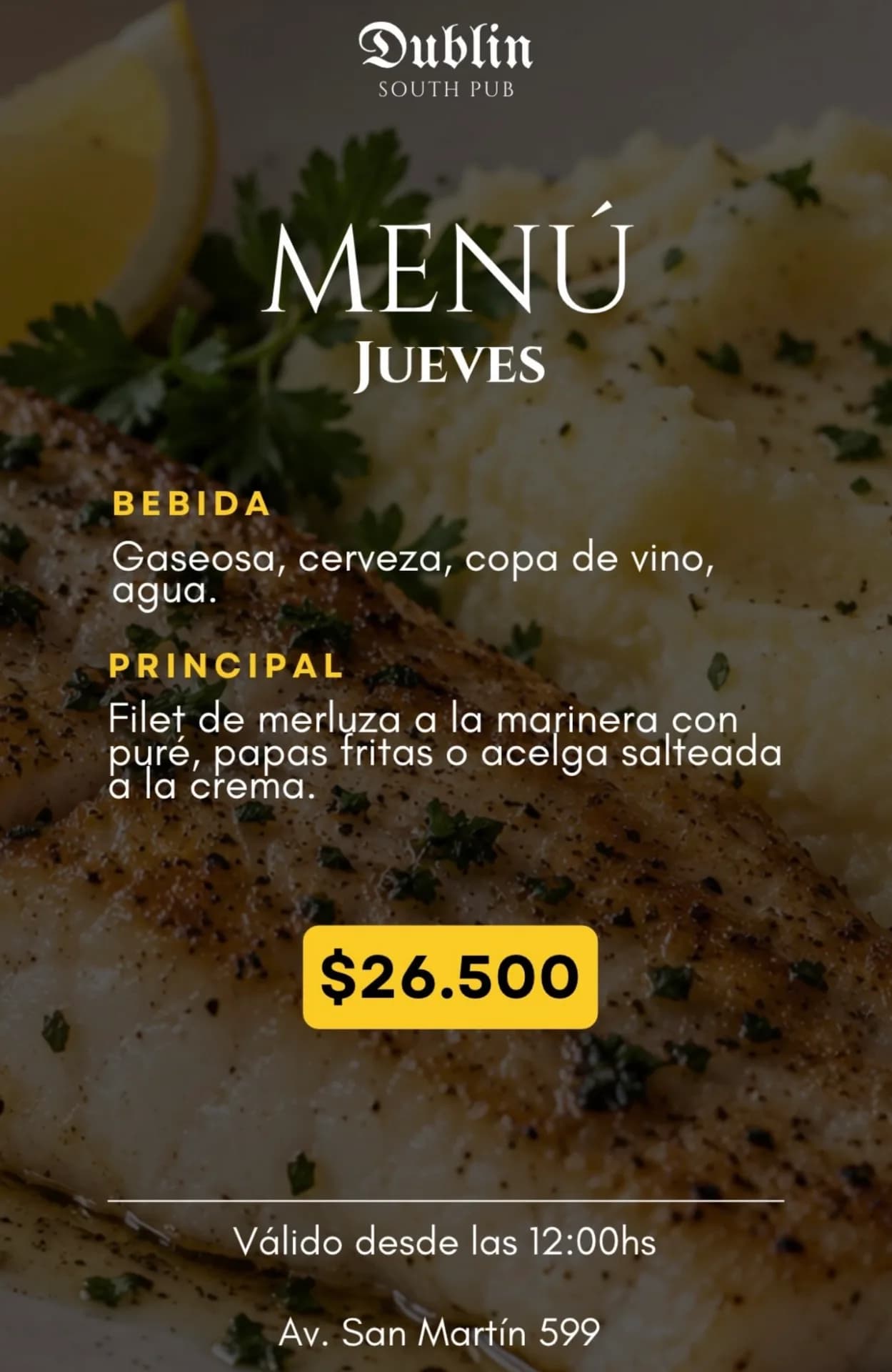 Menú de jueves con filet de merluza a la marinera, imagen 1