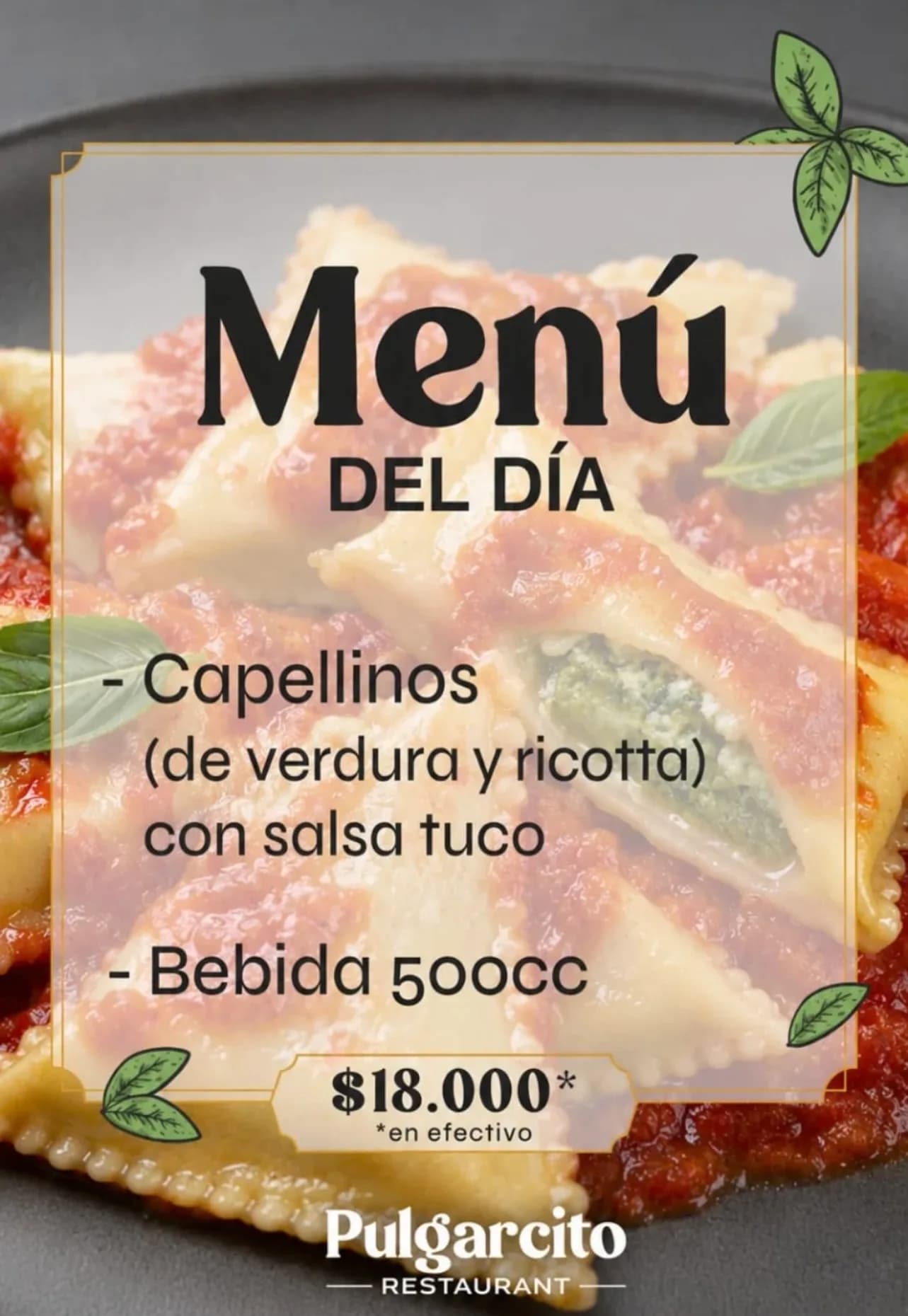 Menú del día: capellinos de verdura y ricotta, imagen 1