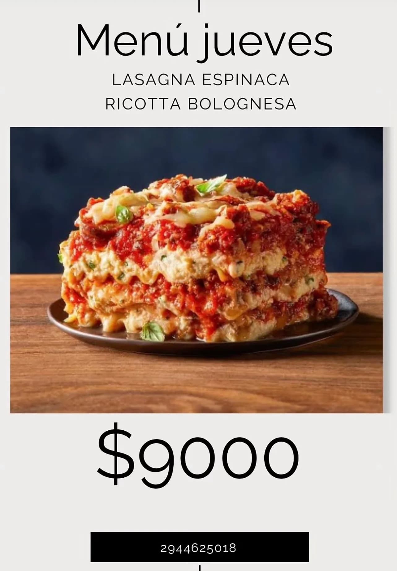 Lasagna de espinaca, ricotta y bolognesa por $9000, imagen 1
