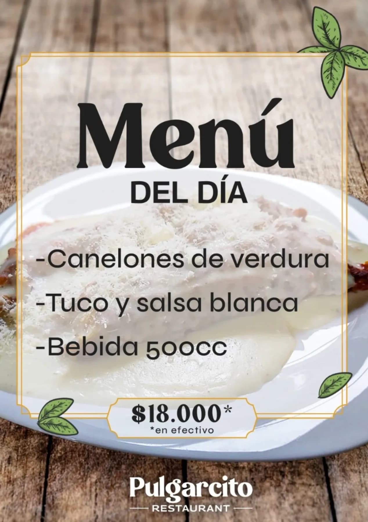 Menú del día: canelones de verdura por $18.000, imagen 1
