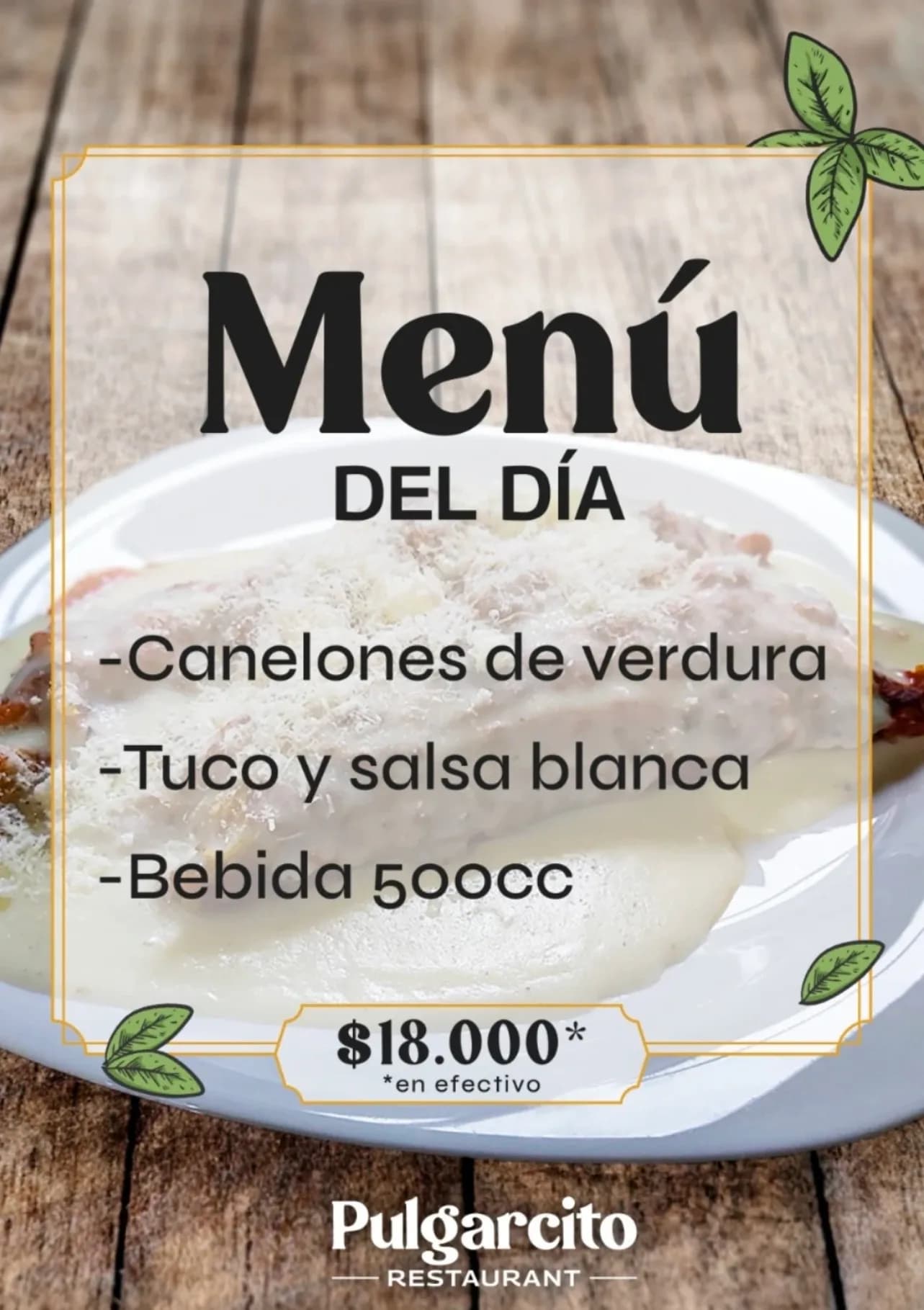 Menú del día: canelones de verdura por $18.000, imagen 1