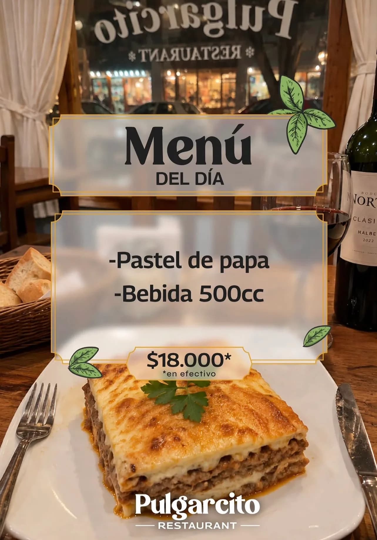Menú del día: pastel de papa y bebida por $18.000, imagen 1