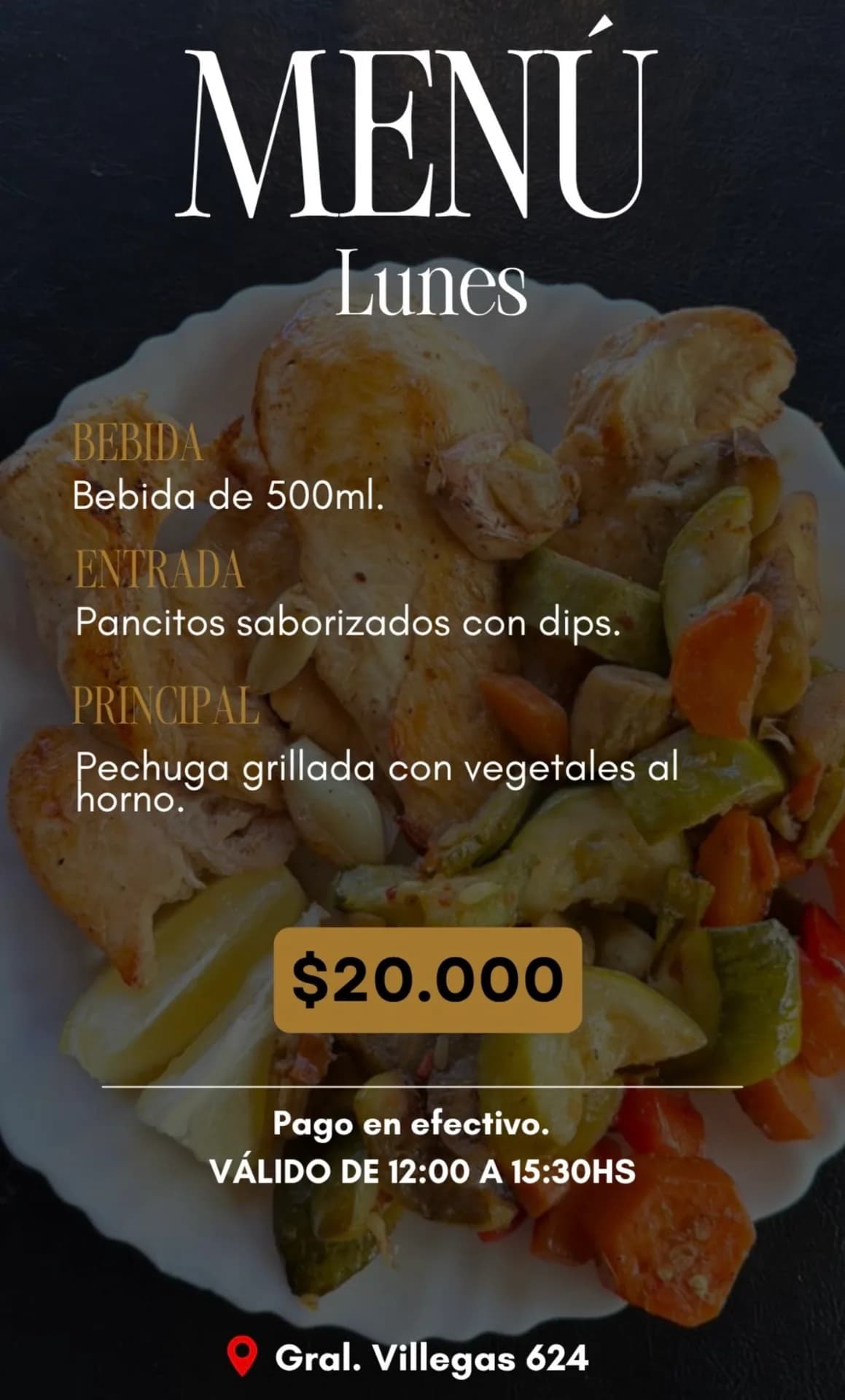 Menú del lunes con pechuga grillada por $20.000, imagen 1