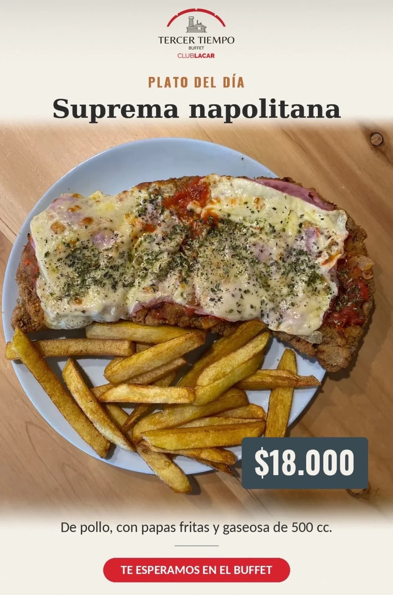 Suprema napolitana con papas y gaseosa por $18.000, imagen 1