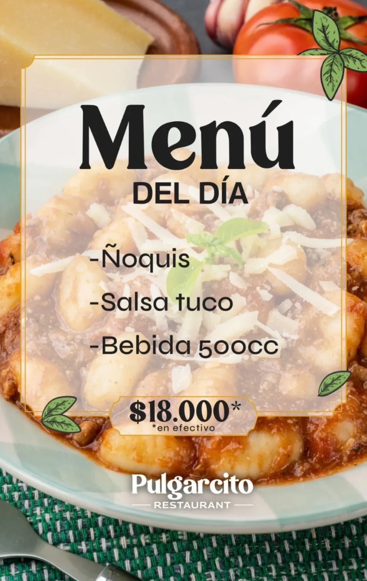 Menú del día: ñoquis, salsa tuco y bebida por $18.000, imagen 1