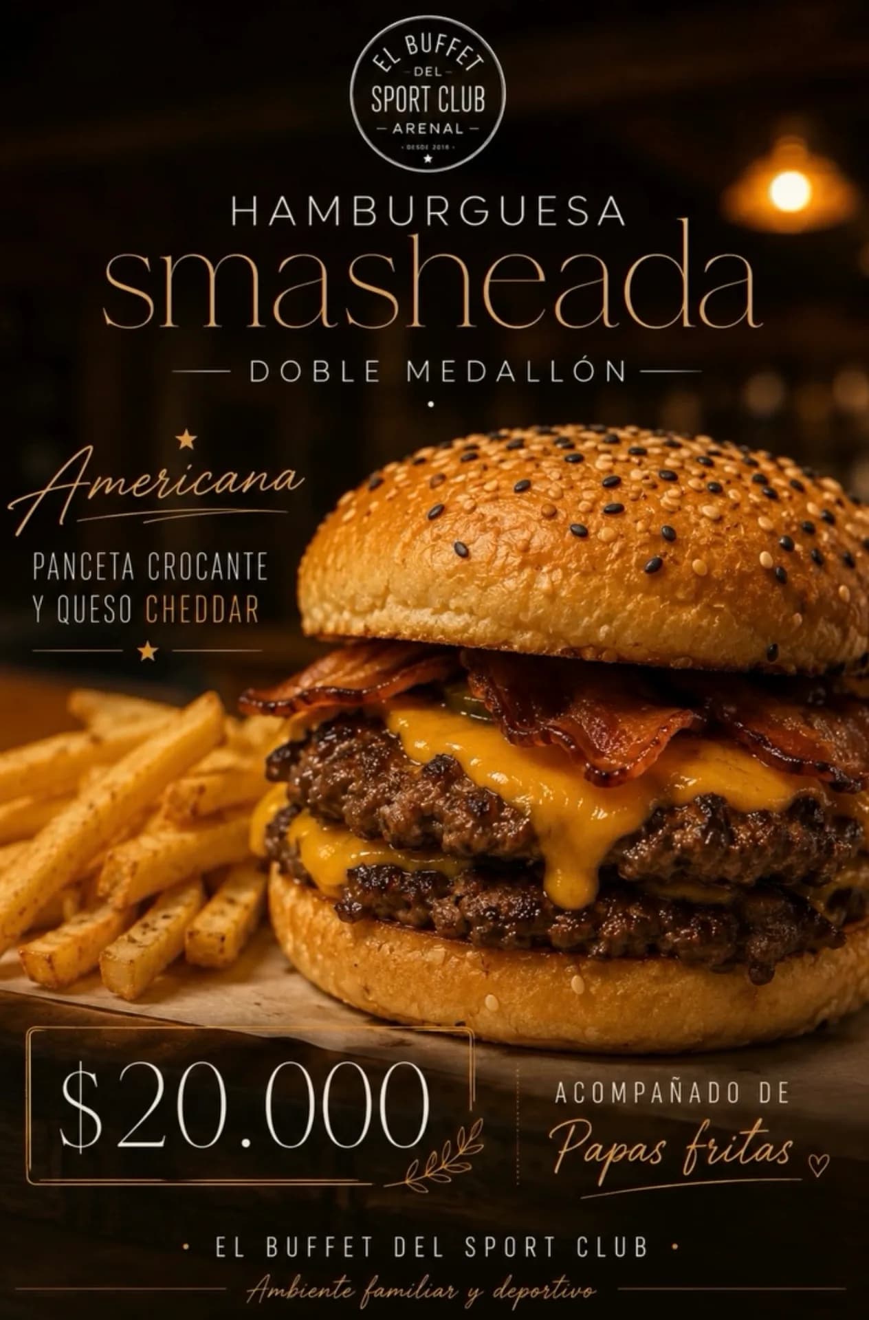 Hamburguesa Doble Medallón Americana con papas, imagen 1