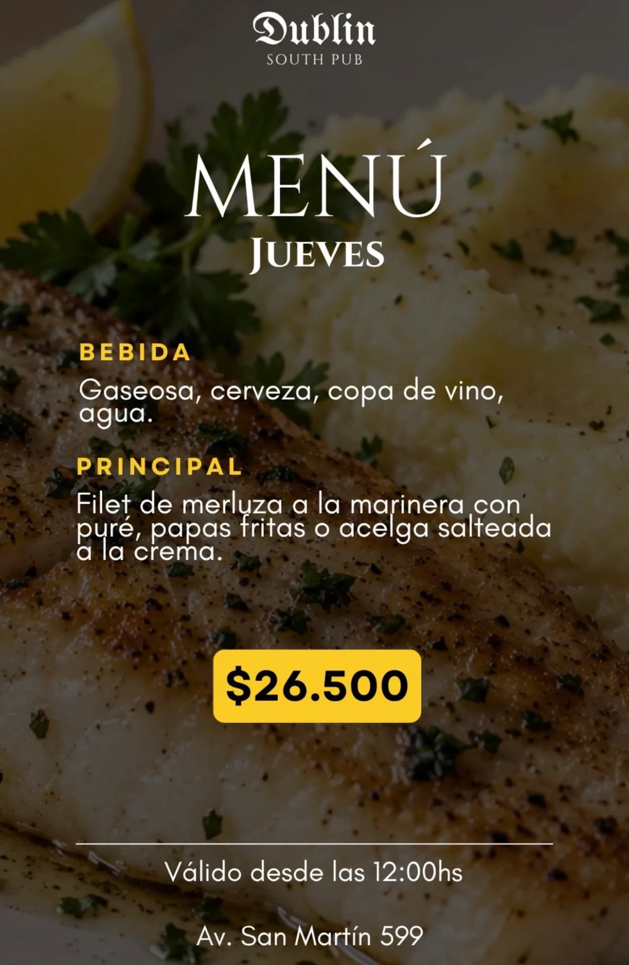 Menú de jueves con filet de merluza a la marinera, imagen 1
