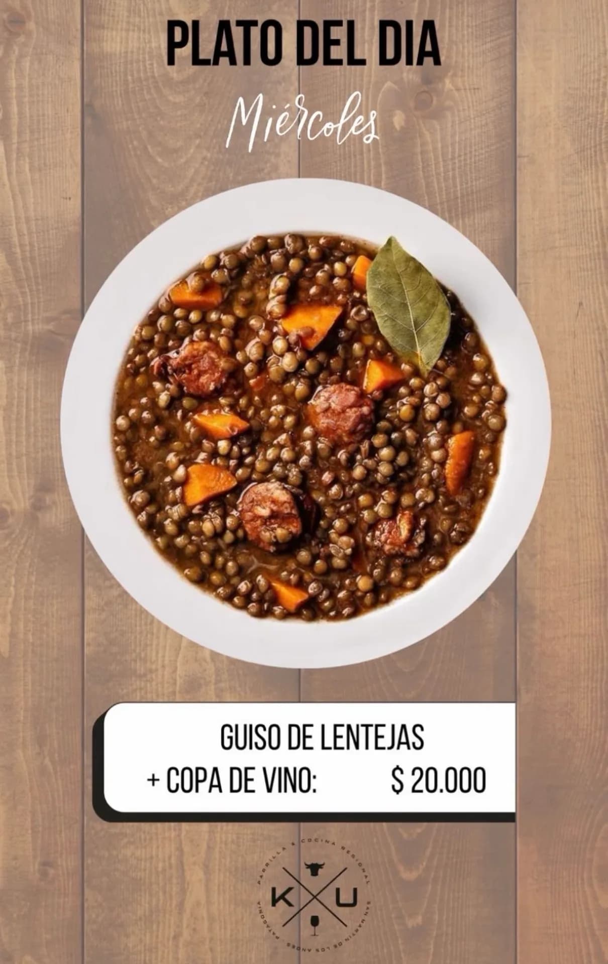Guiso de lentejas con copa de vino, imagen 1