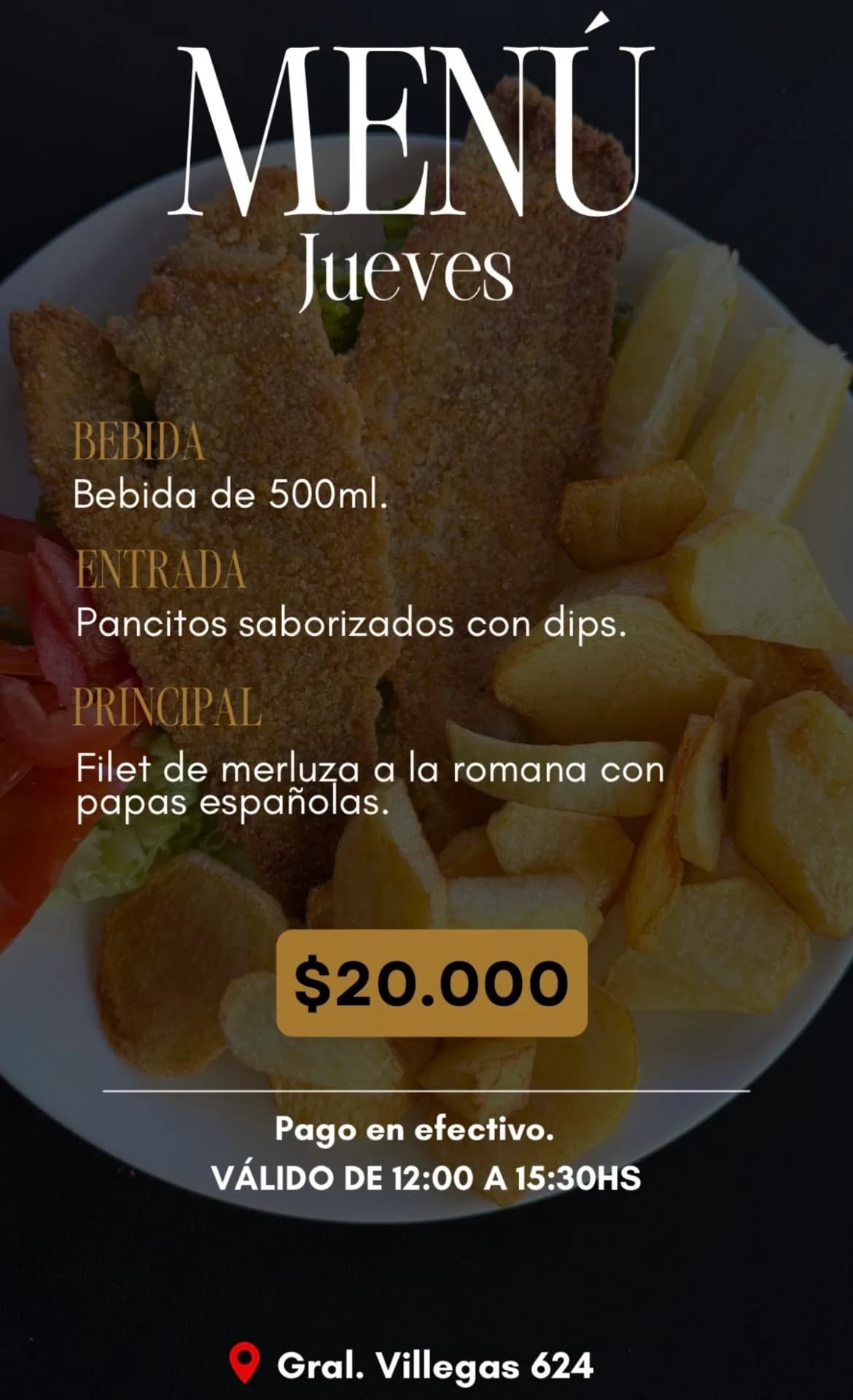 Menú de jueves con merluza a la romana por $20.000, imagen 1