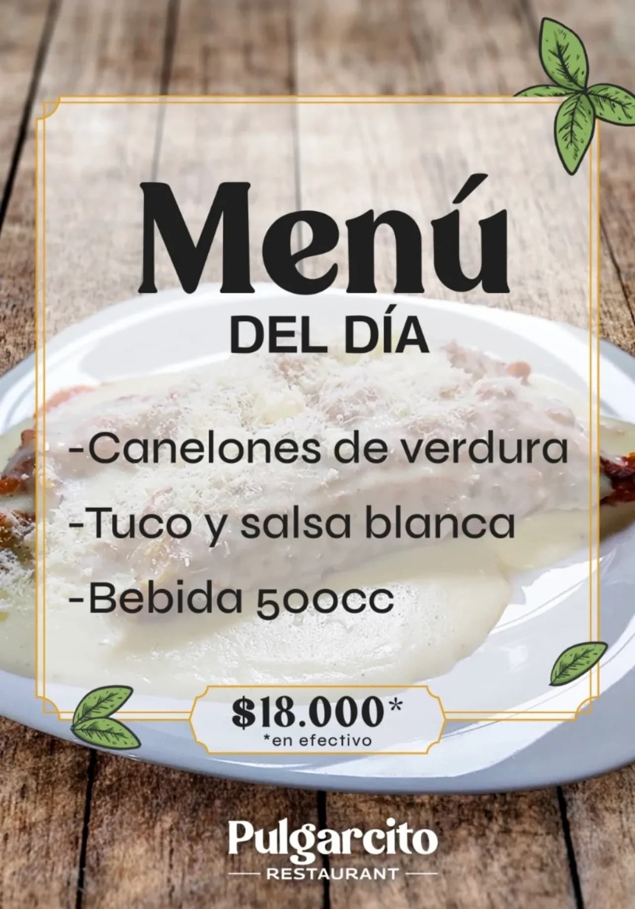 Canelones de verdura con bebida por $18.000 en Pulgarcito, imagen 1
