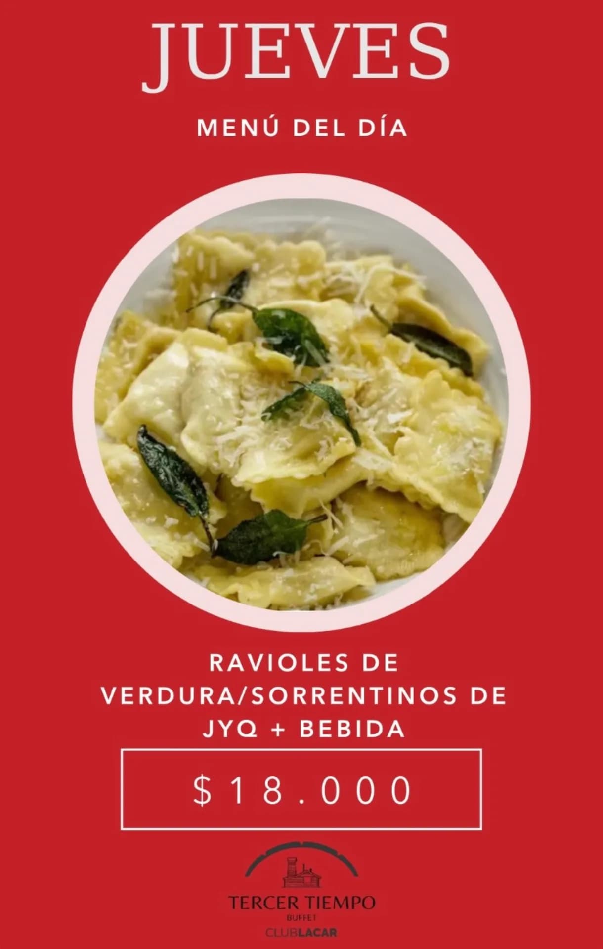 Ravioles o sorrentinos con bebida por $18.000, imagen 1