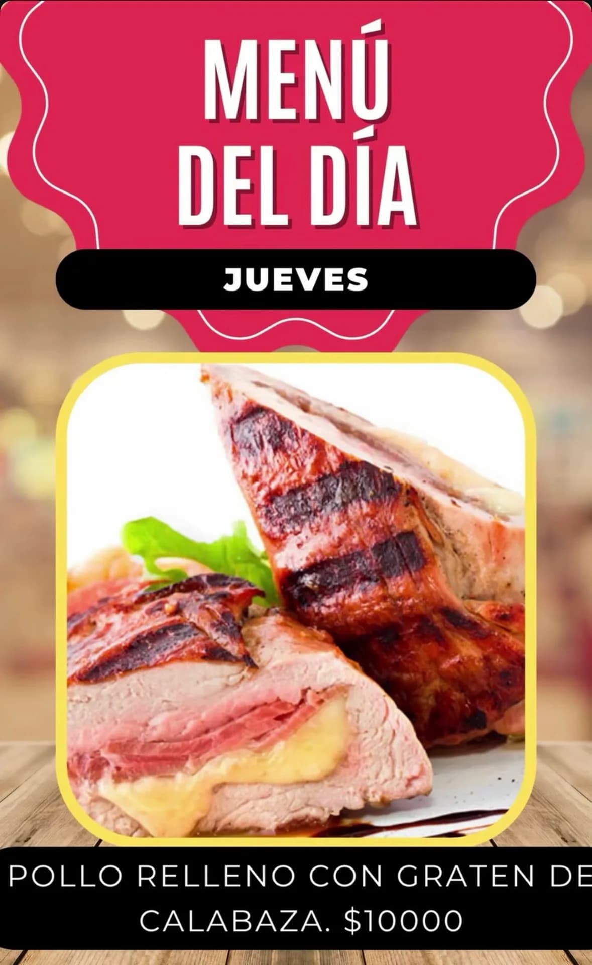 Pollo relleno con gratén de calabaza por $10000, imagen 1