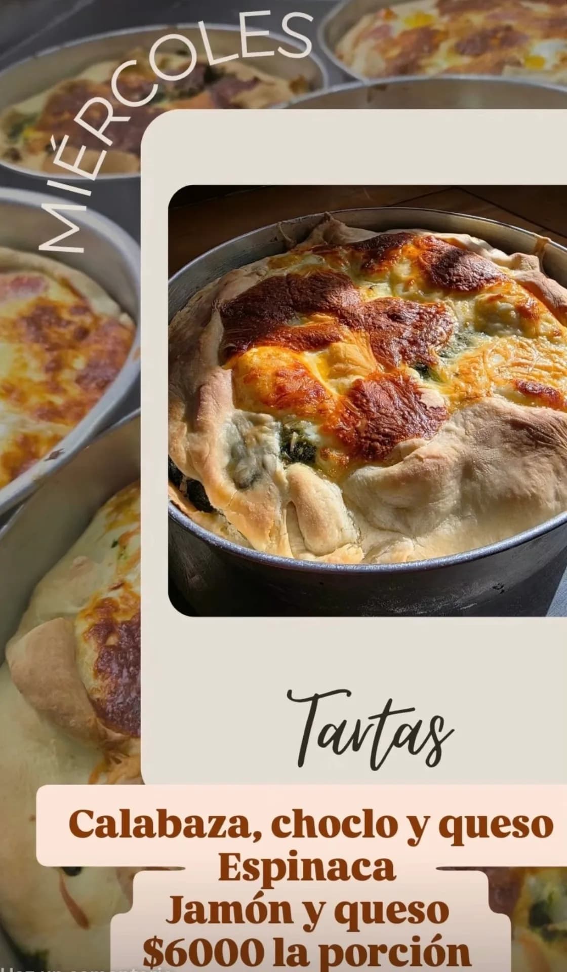 Tartas de calabaza, espinaca y jamón y queso a $6000, imagen 1