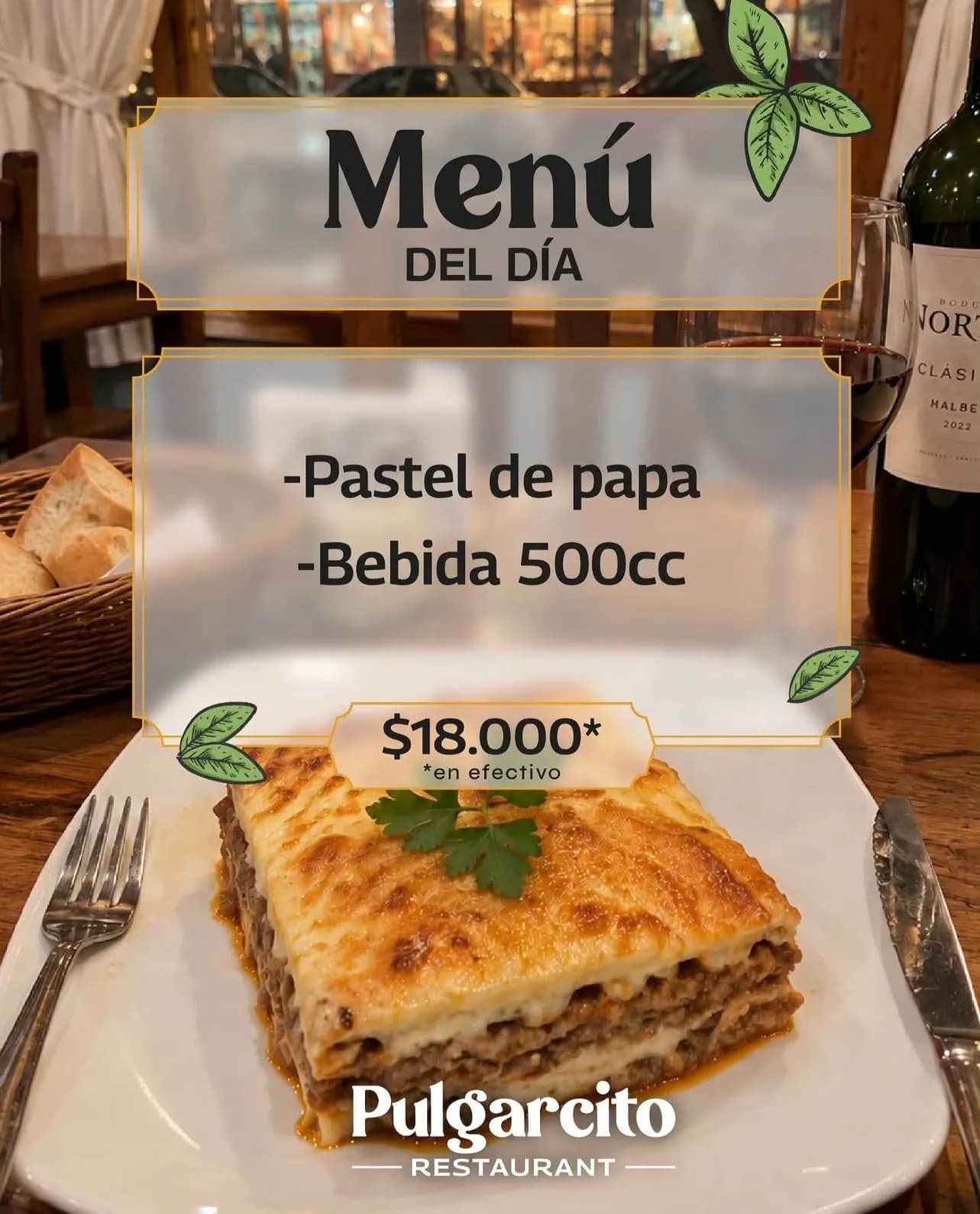 Menú del día de Pulgarcito: pastel de papa y bebida, imagen 1