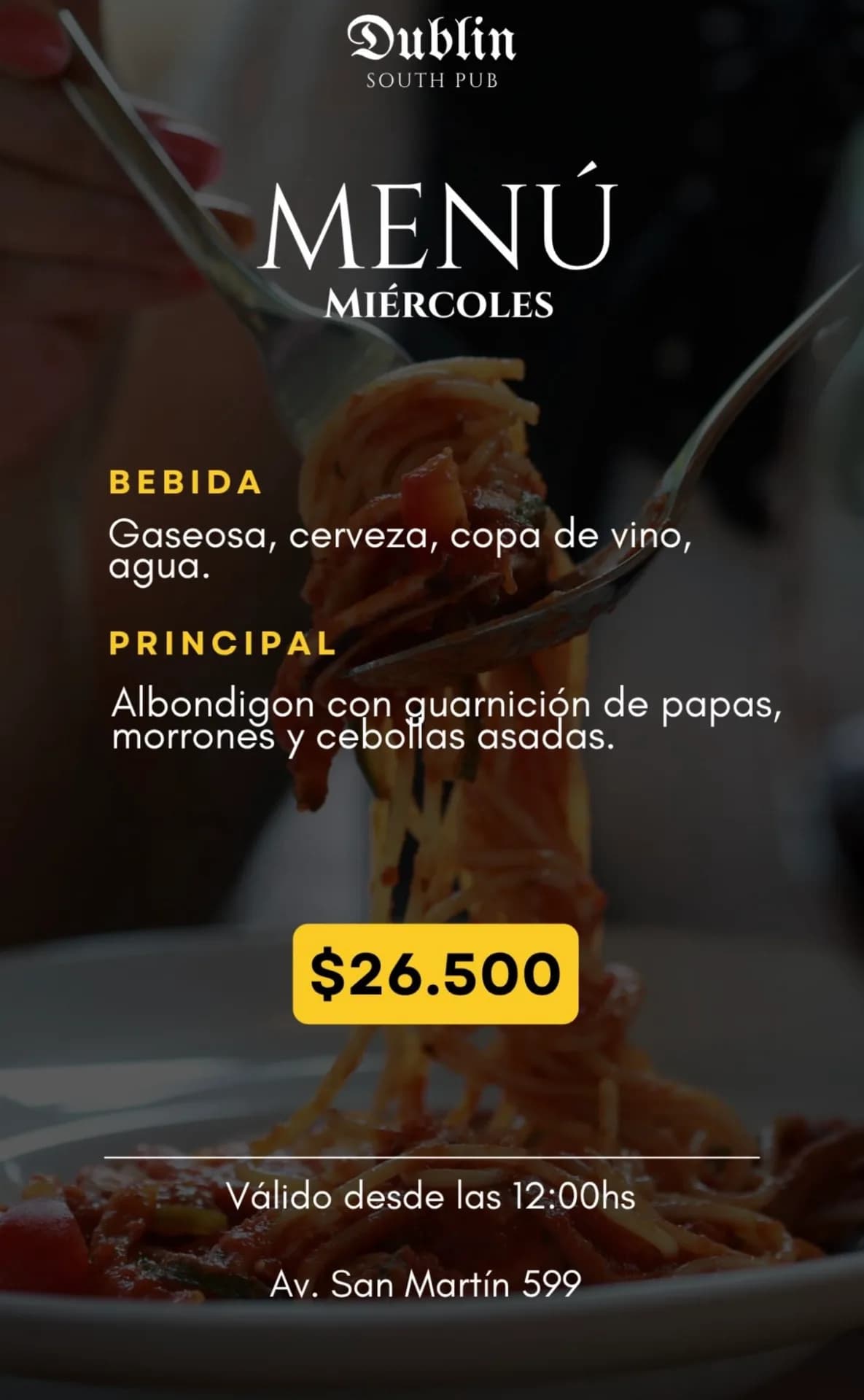 Menú de miércoles con albondigón por $26.500, imagen 1